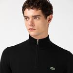 Erkek Regular Fit Yarım Fermuarlı Organik Pamuk Siyah Kazak