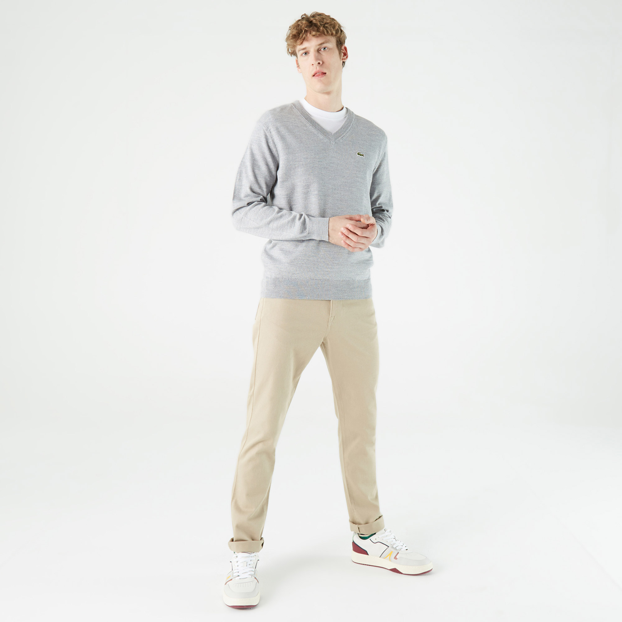 Lacoste Erkek Regular Fit V Yaka Gri Kazak