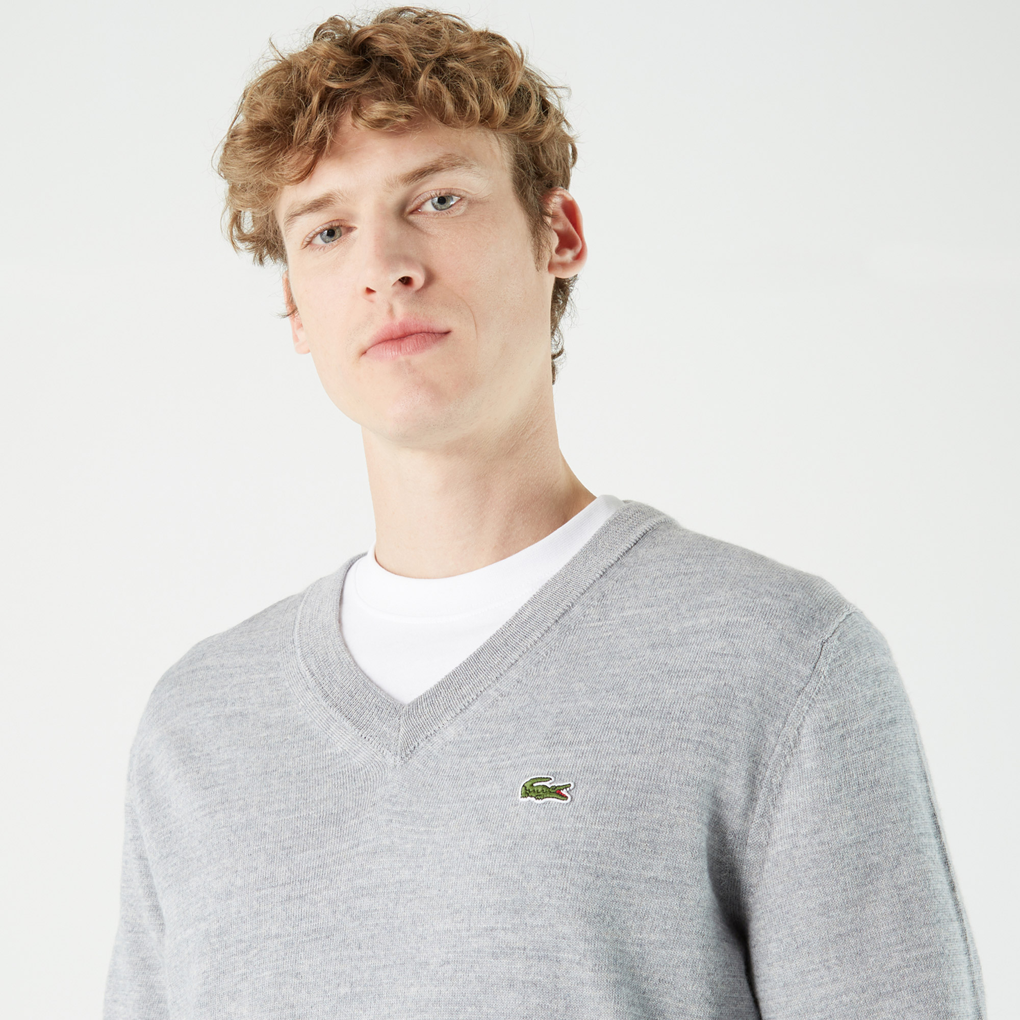 Lacoste Erkek Regular Fit V Yaka Gri Kazak