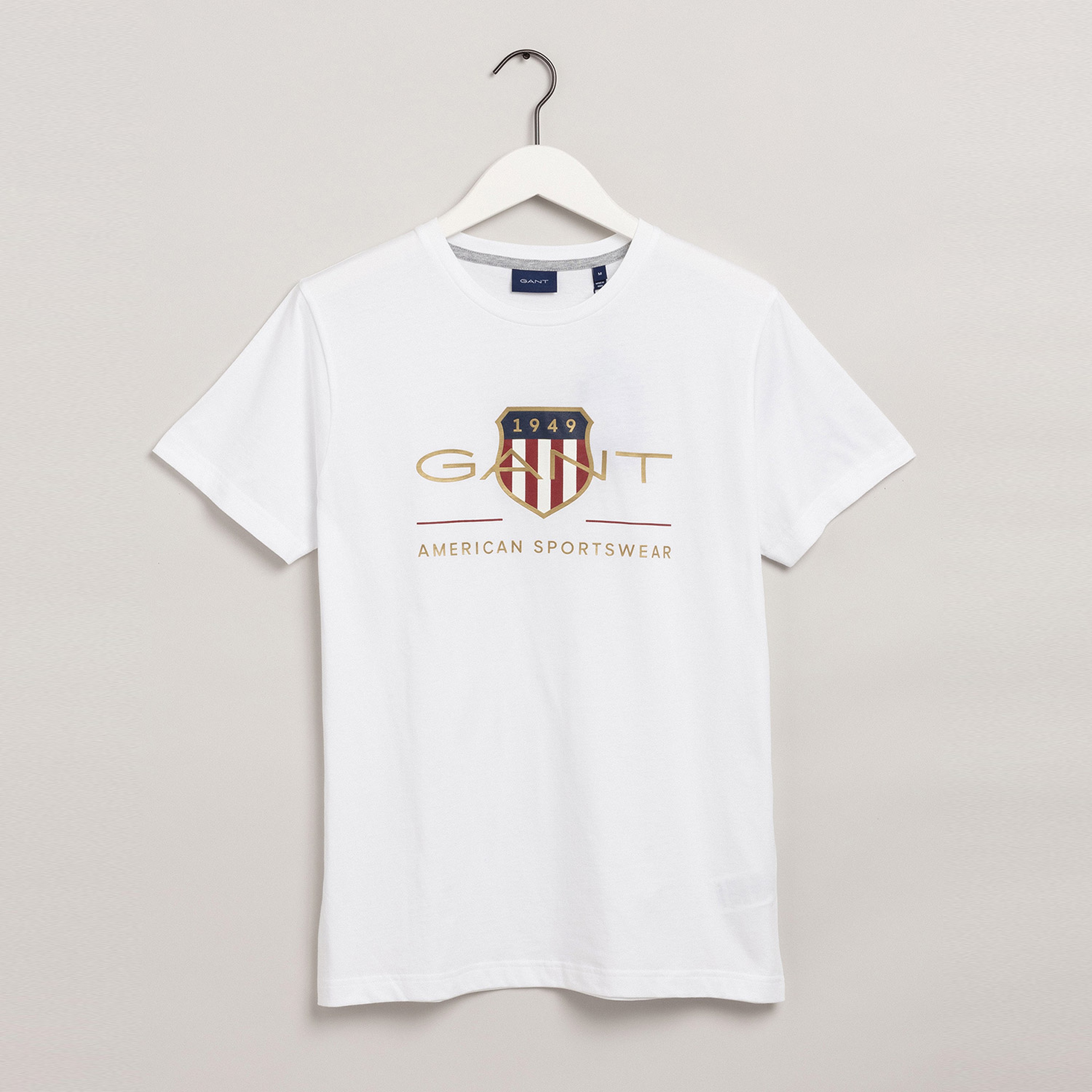 GANT Erkek Beyaz Regular Fit Bisiklet Yaka Logolu T-shirt