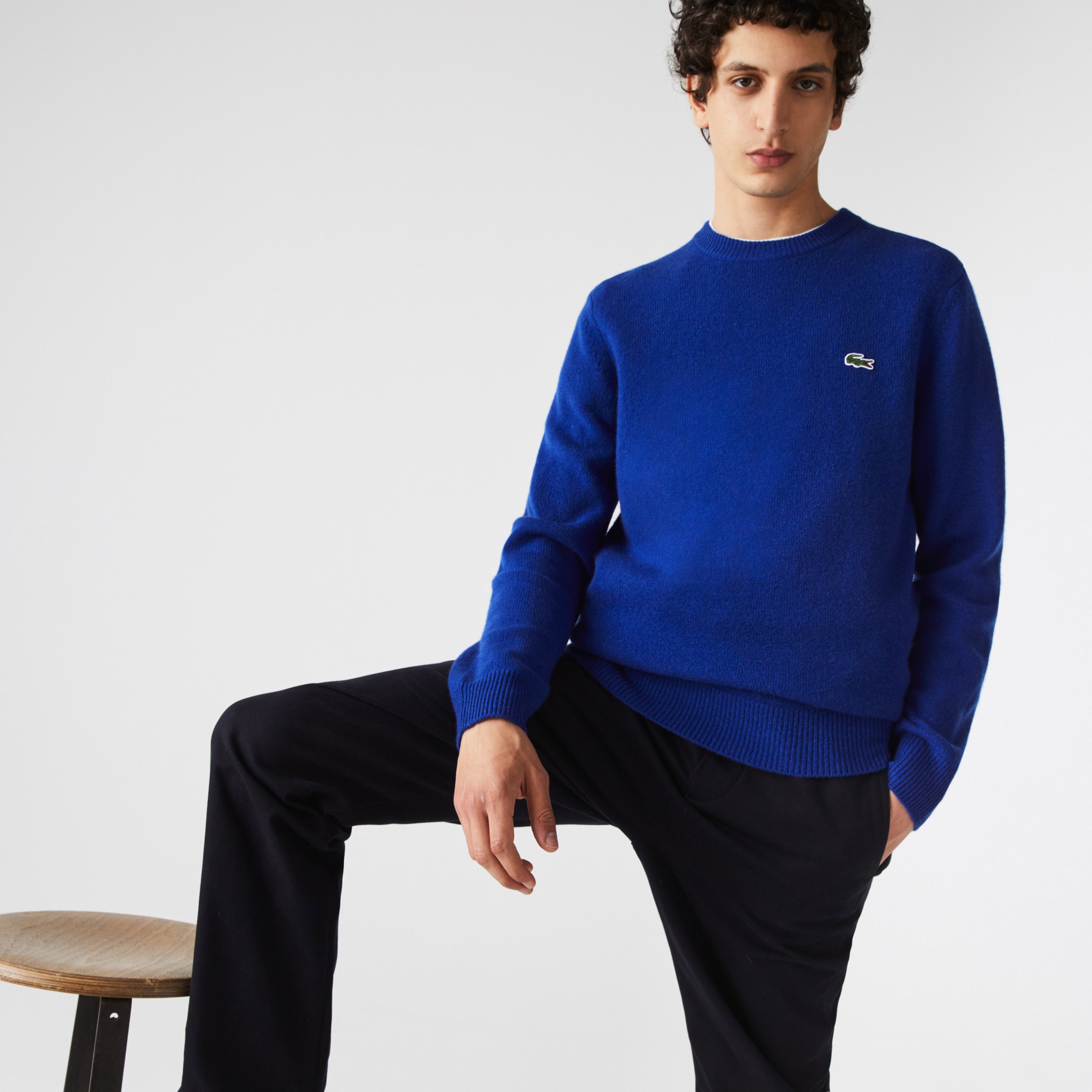 Lacoste Erkek Classic Fit Bisiklet Yaka Kaşmir Mavi Kazak