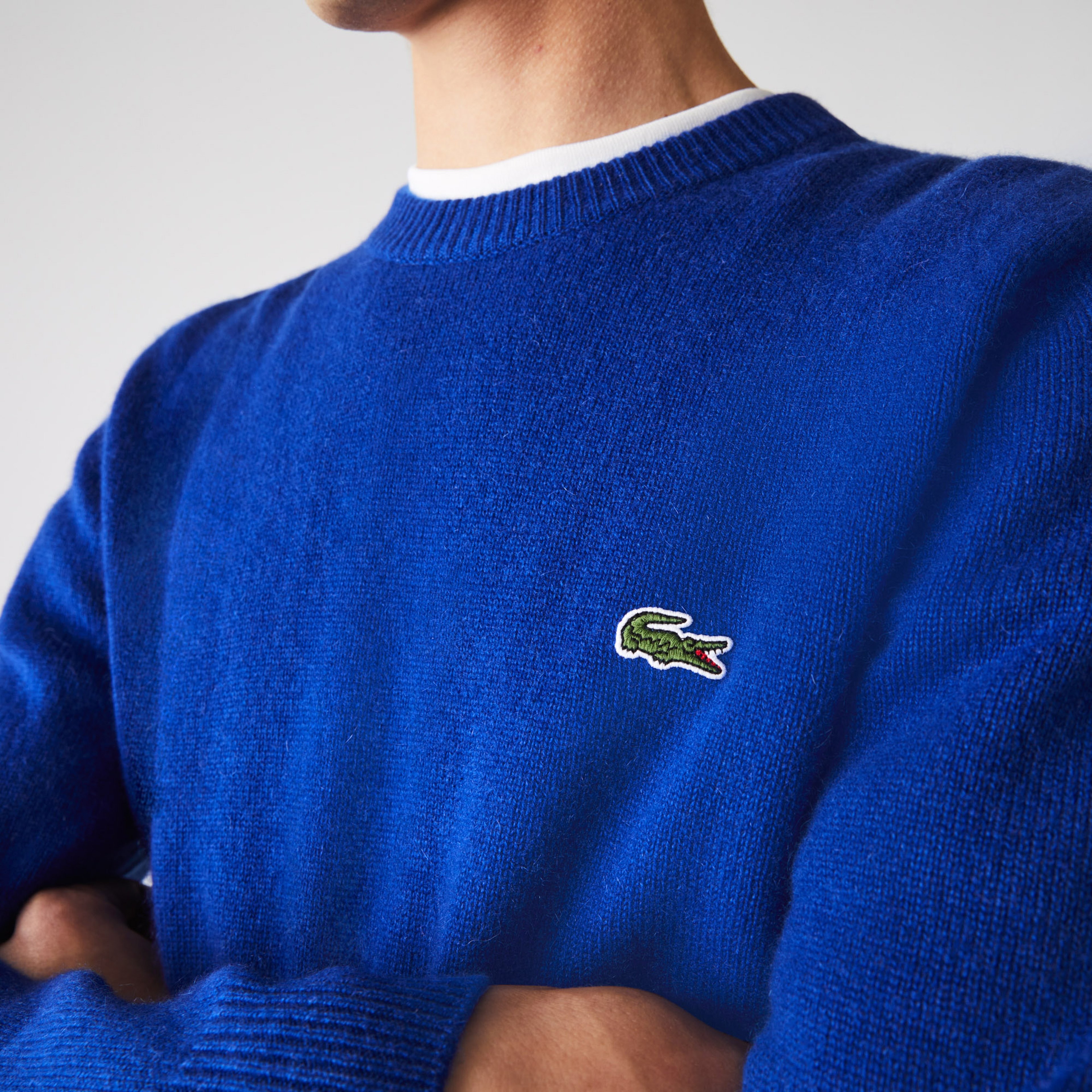 Lacoste Erkek Classic Fit Bisiklet Yaka Kaşmir Mavi Kazak
