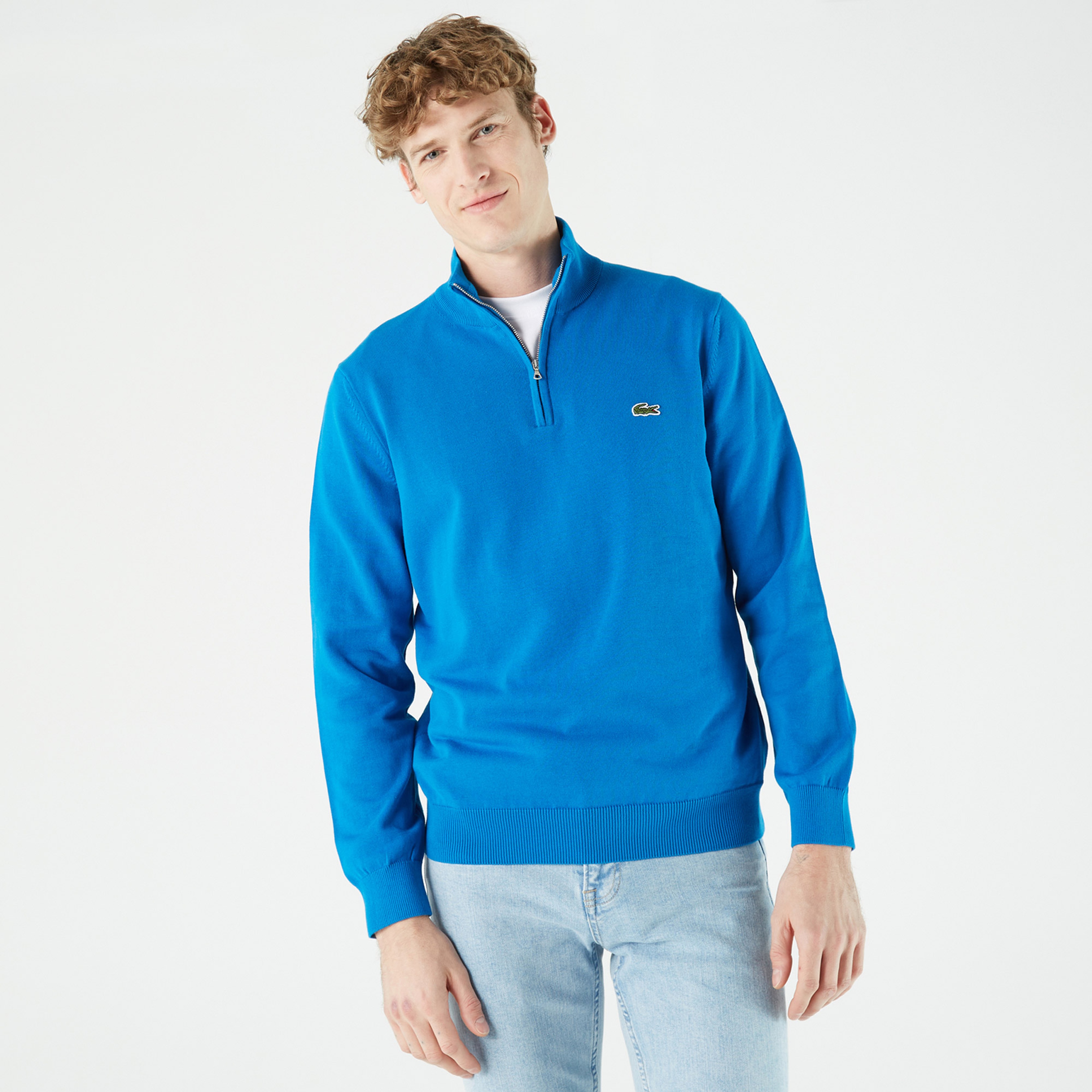Lacoste Erkek Regular Fit Yarım Fermuarlı Mavi Kazak