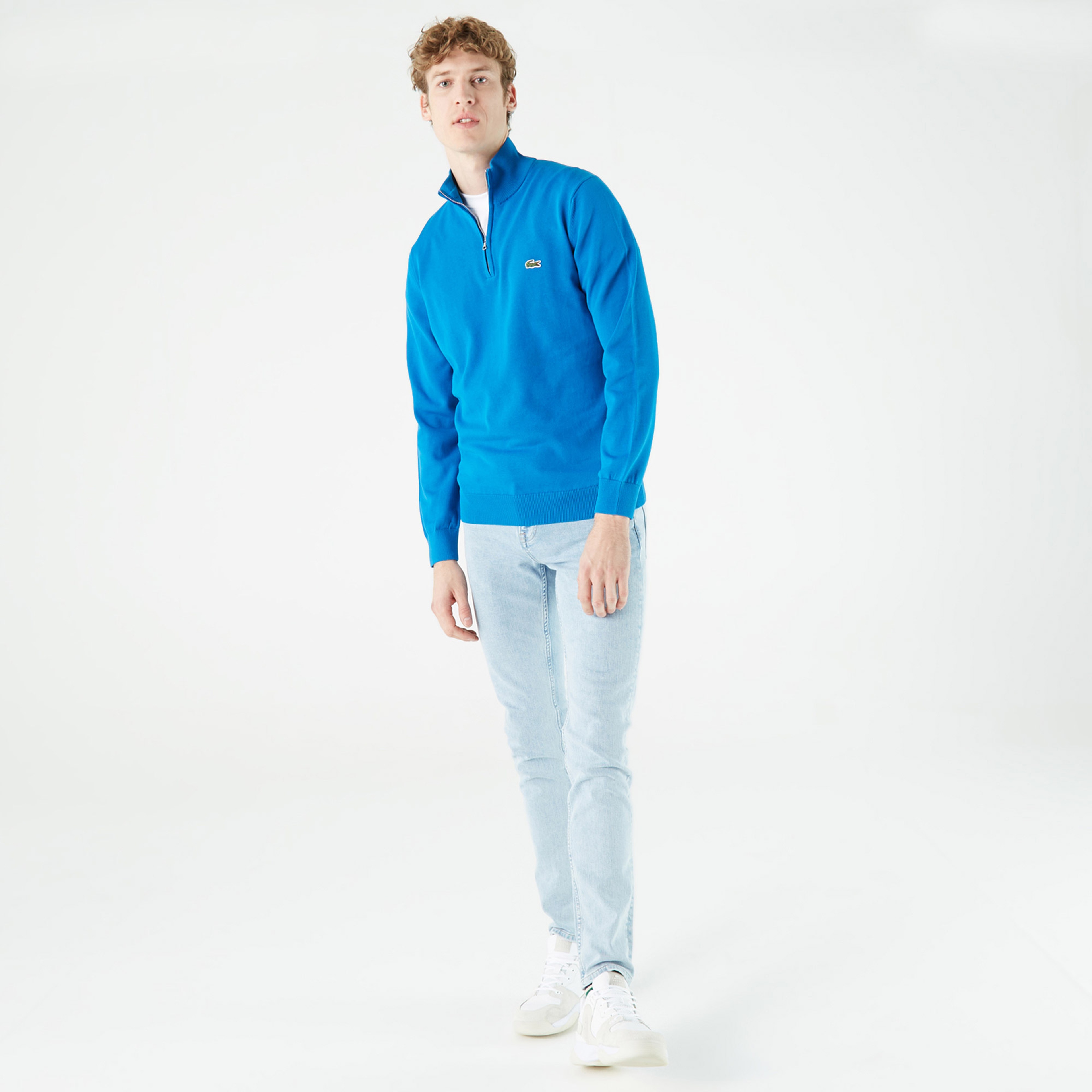 Lacoste Erkek Regular Fit Yarım Fermuarlı Mavi Kazak