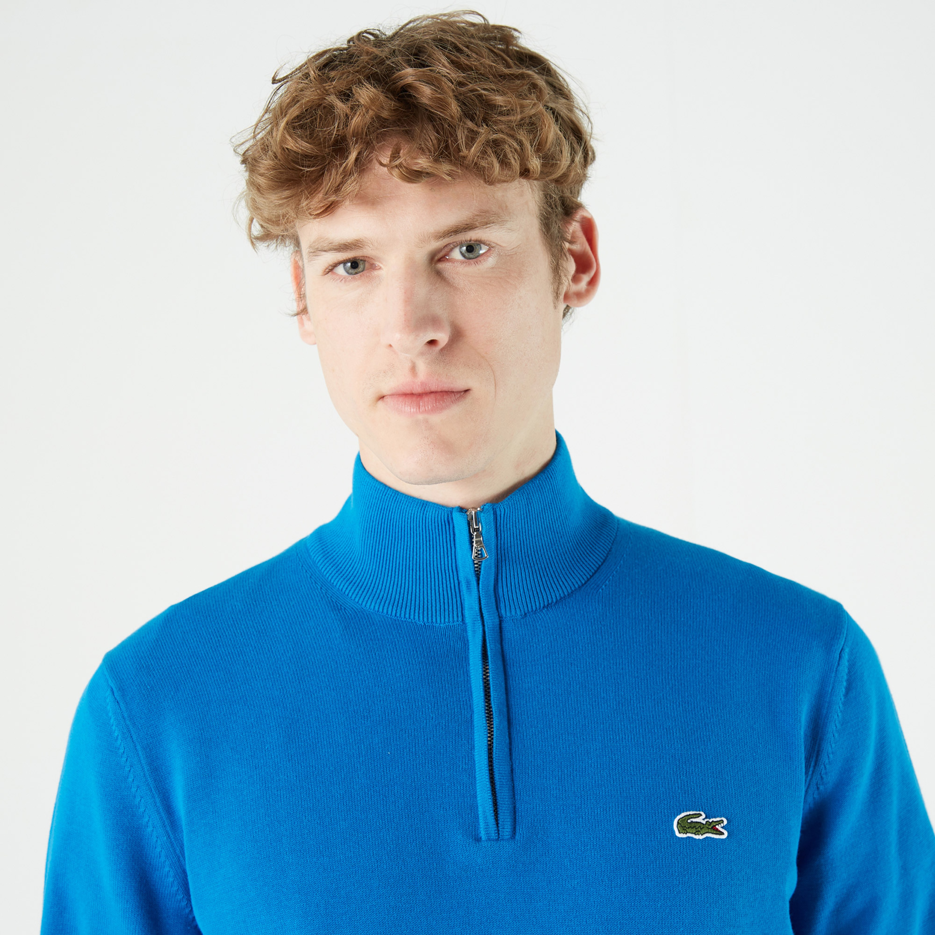 Lacoste Erkek Regular Fit Yarım Fermuarlı Mavi Kazak