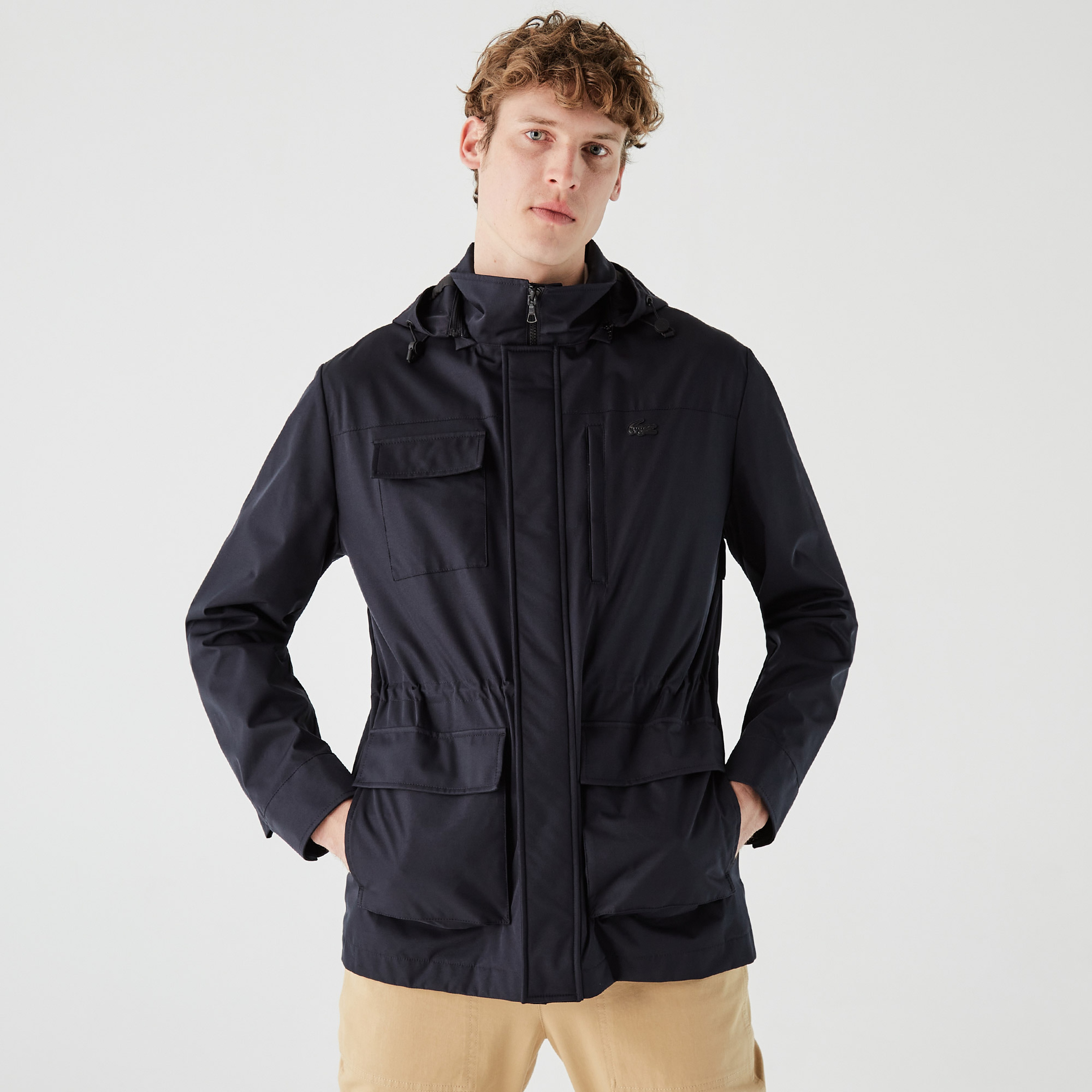 Erkek Regular Fit Kapüşonlu  Baskılı Lacivert Yağmurluk