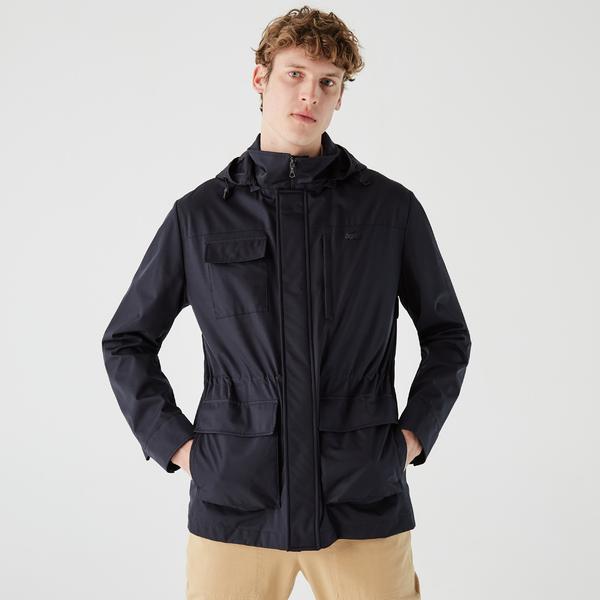 Erkek Regular Fit Kapüşonlu  Baskılı Lacivert Yağmurluk