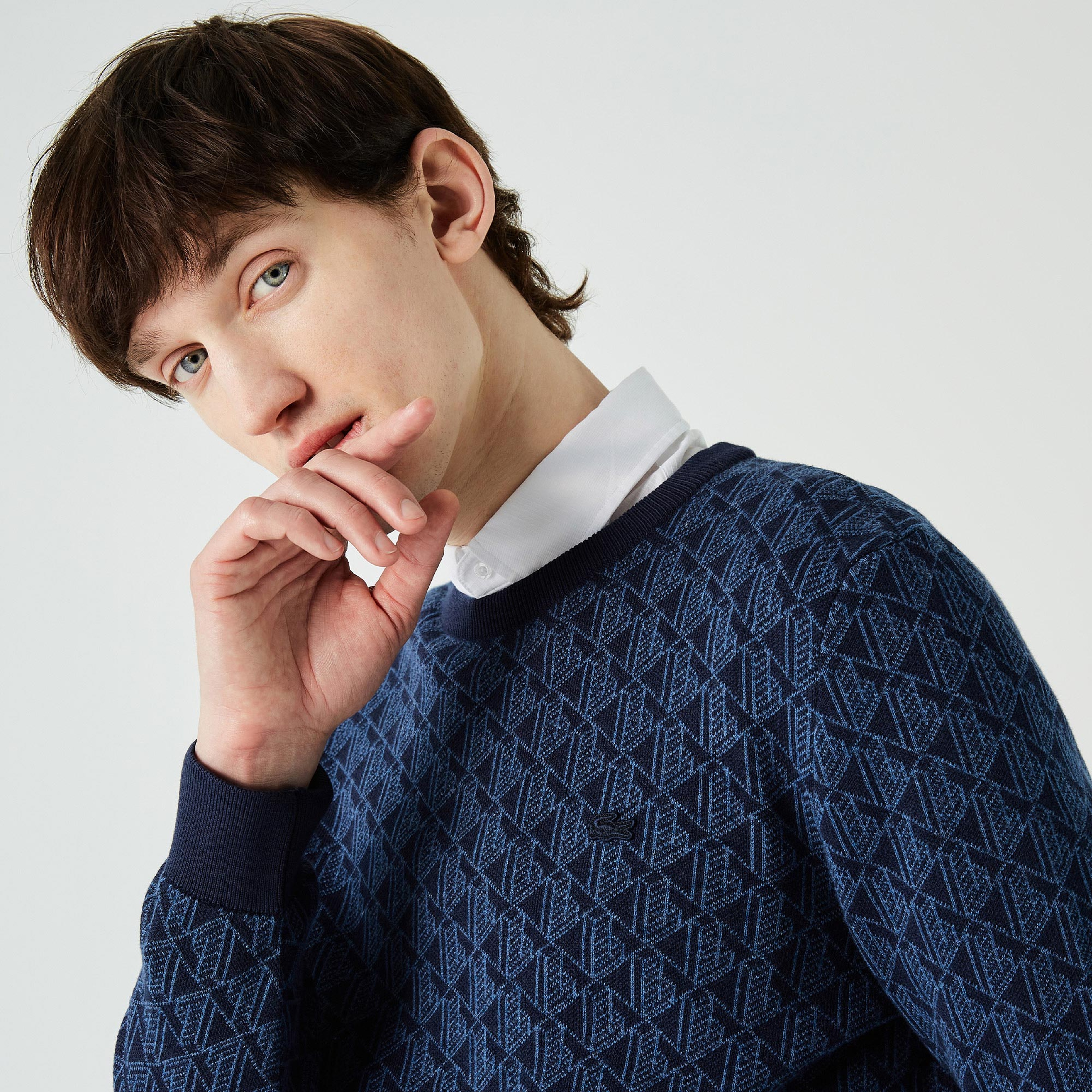 Lacoste Erkek Bisiklet Yaka Desenli Lacivert Kazak