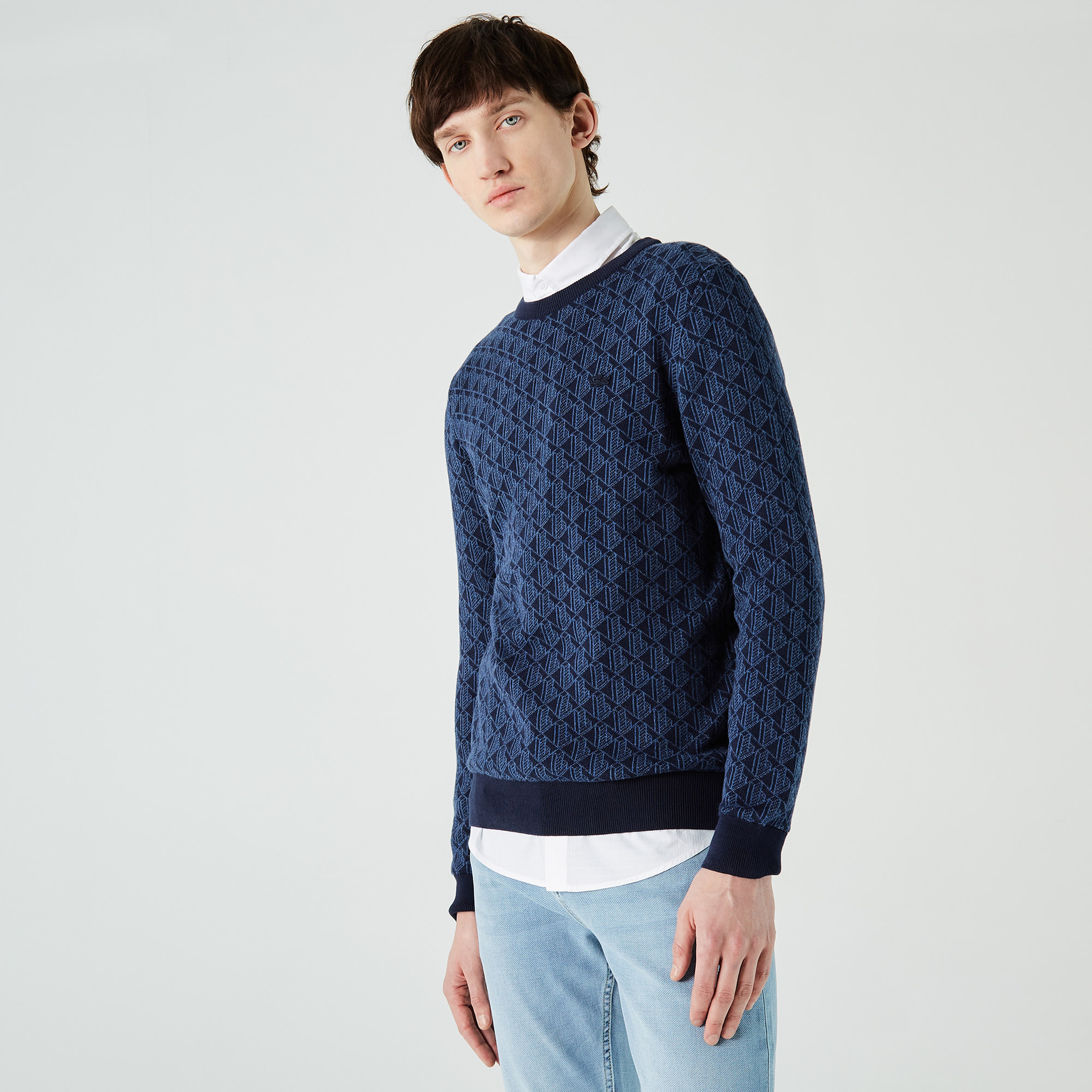 Lacoste Erkek Bisiklet Yaka Desenli Lacivert Kazak