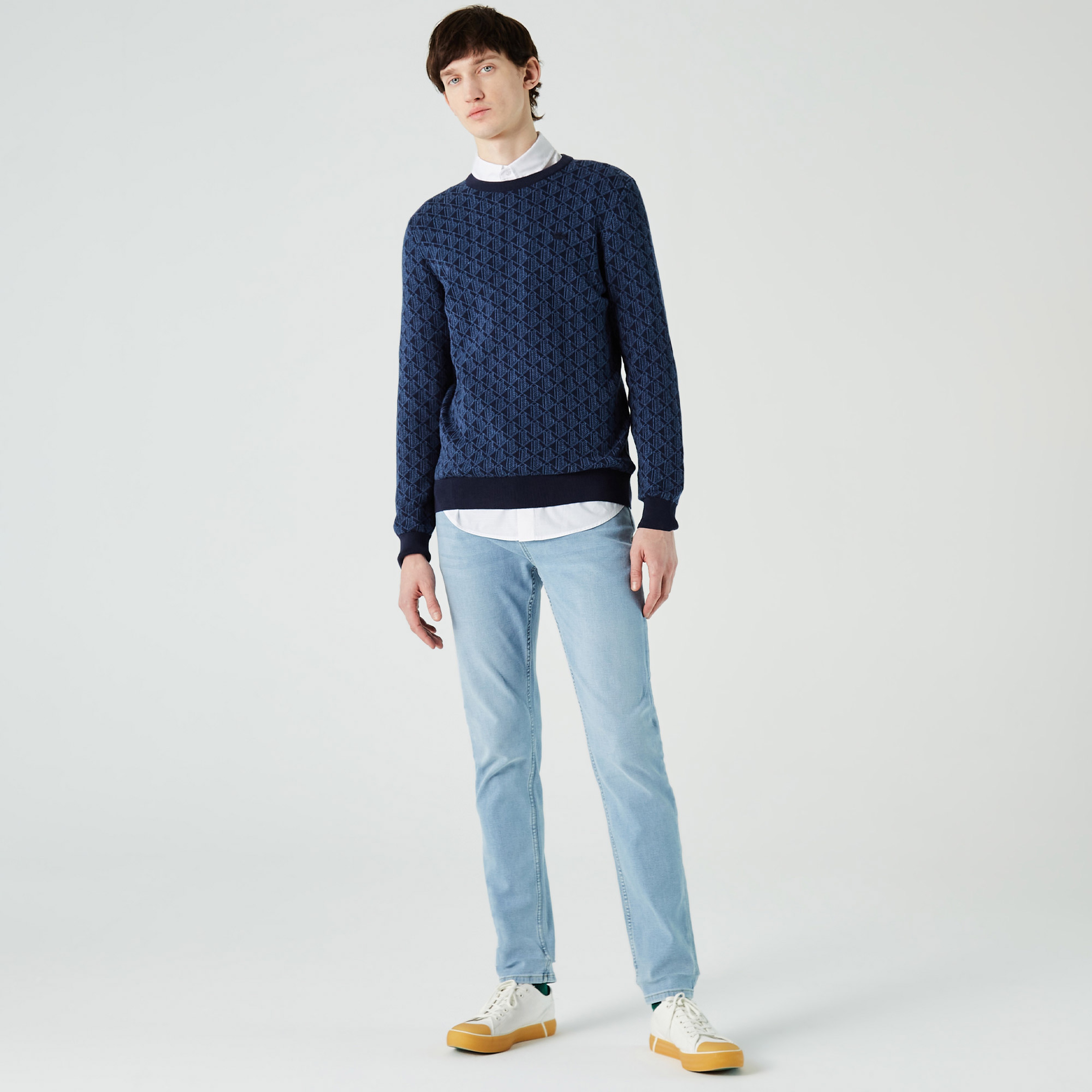 Lacoste Erkek Bisiklet Yaka Desenli Lacivert Kazak