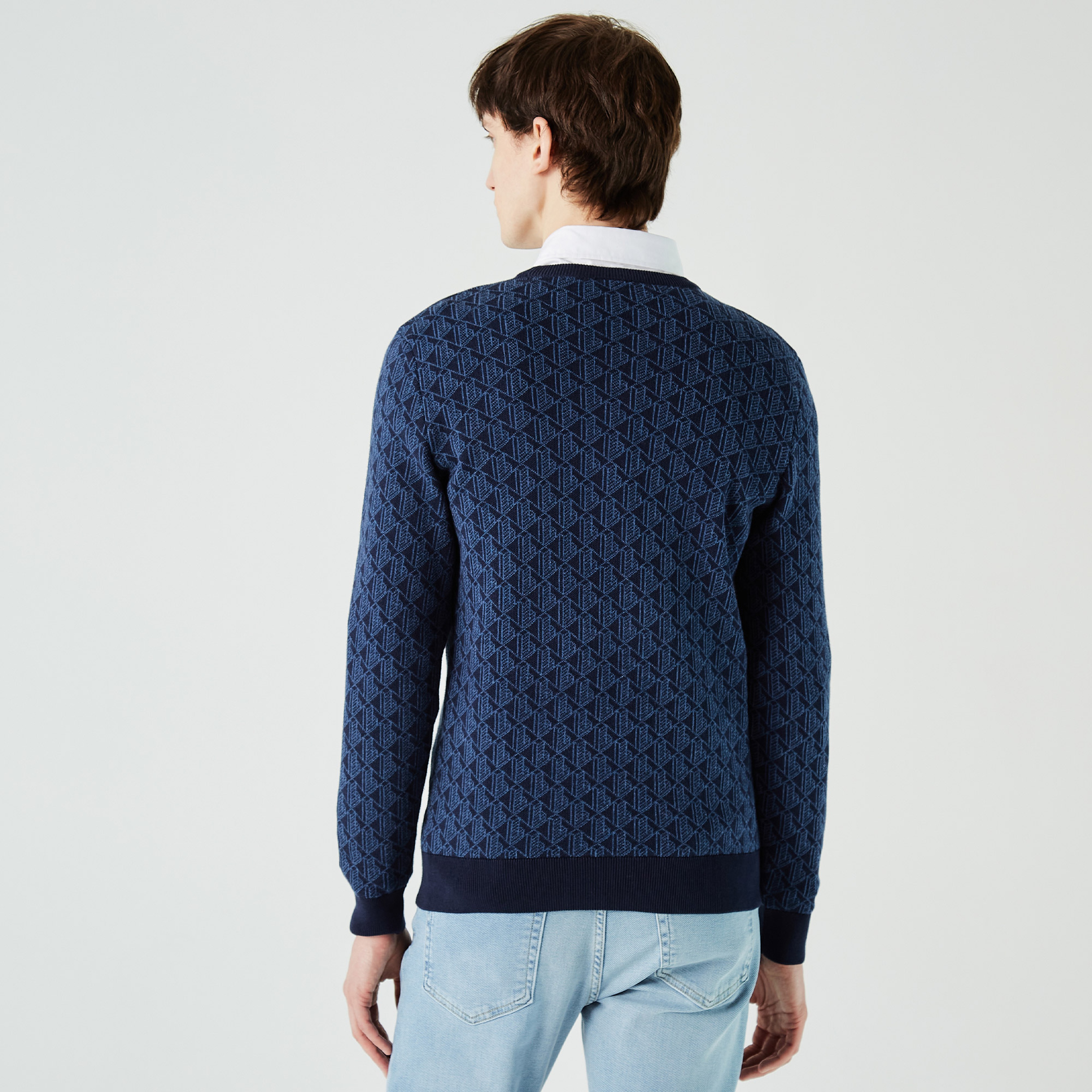 Lacoste Erkek Bisiklet Yaka Desenli Lacivert Kazak