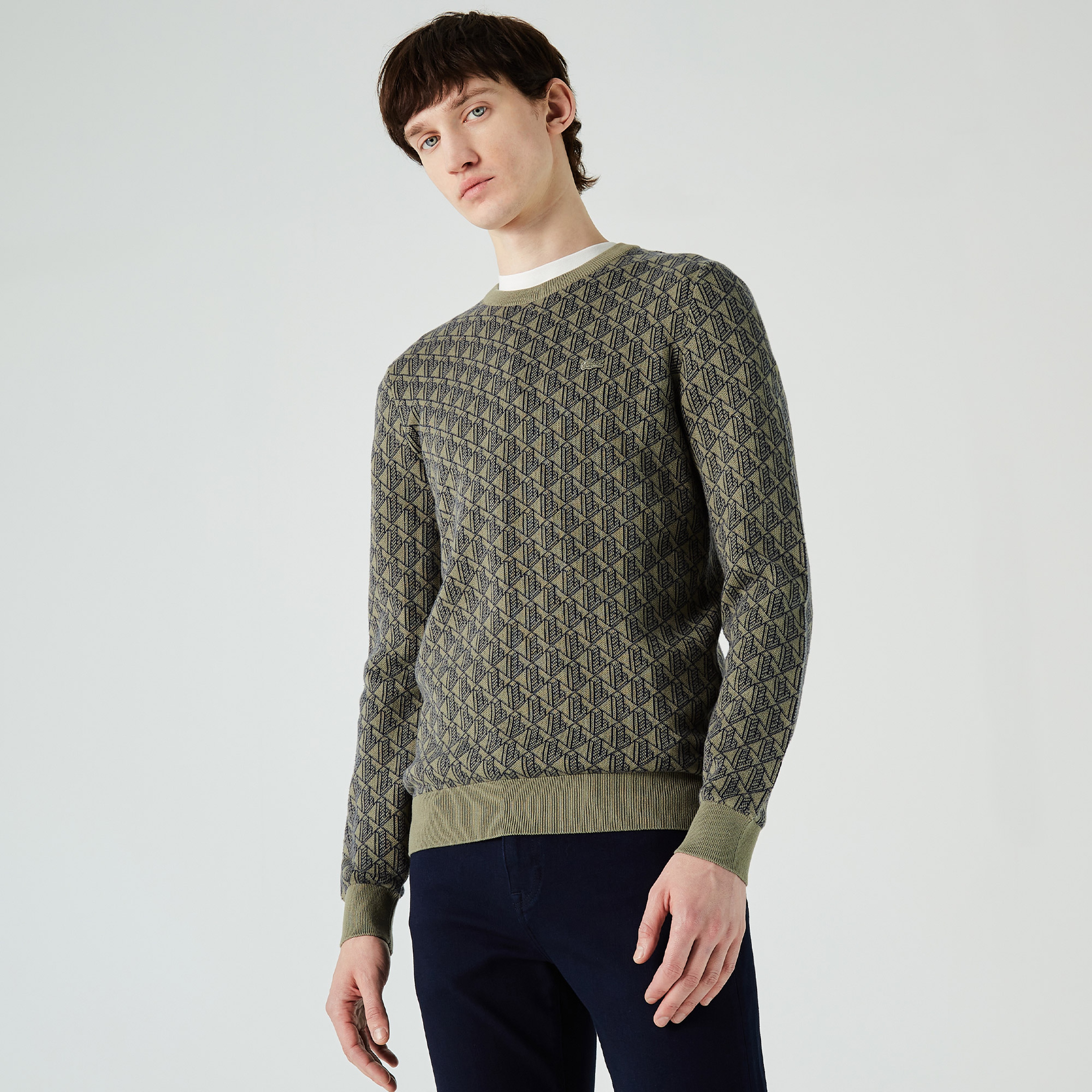 Lacoste Erkek Bisiklet Yaka Desenli Yeşil Kazak