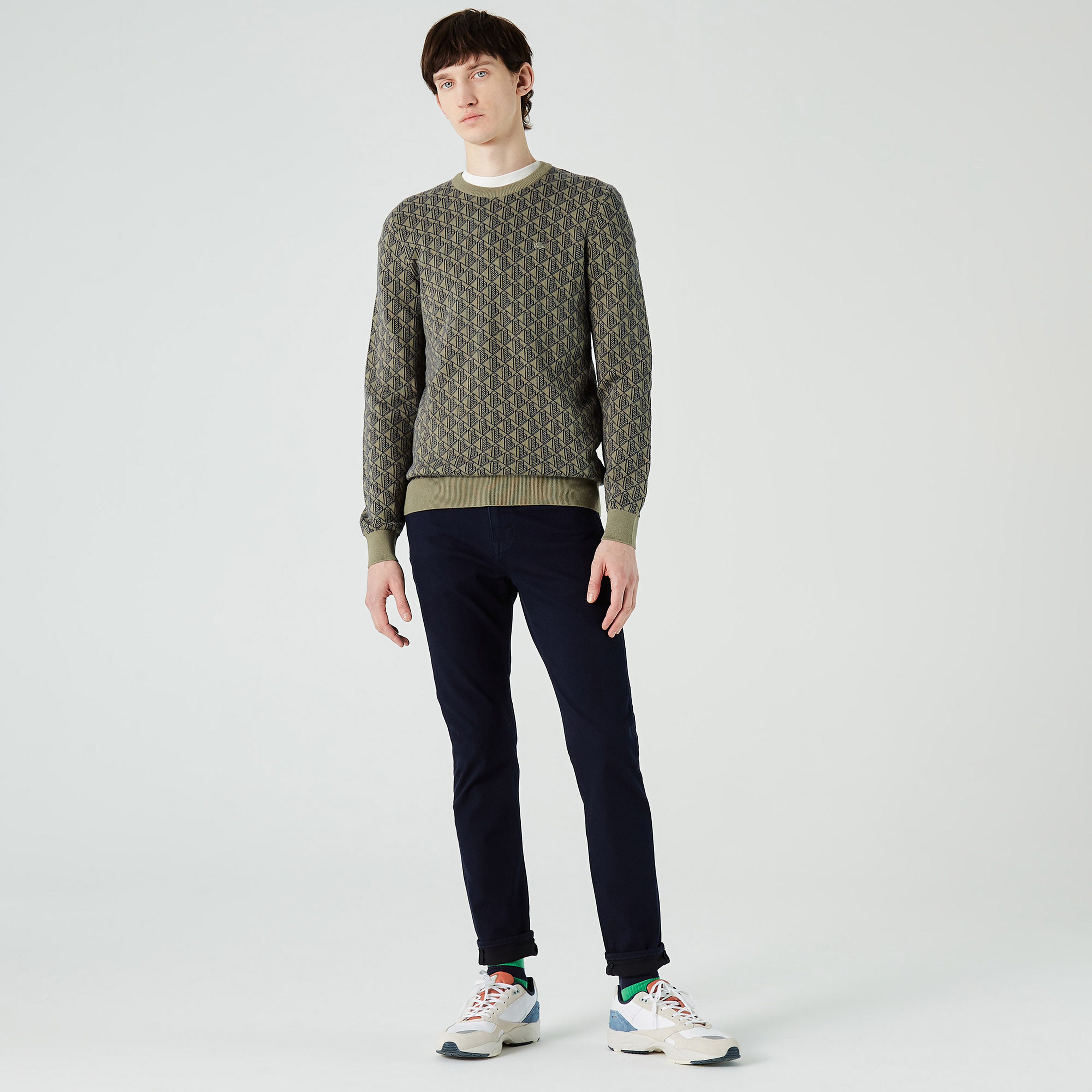 Lacoste Erkek Bisiklet Yaka Desenli Yeşil Kazak