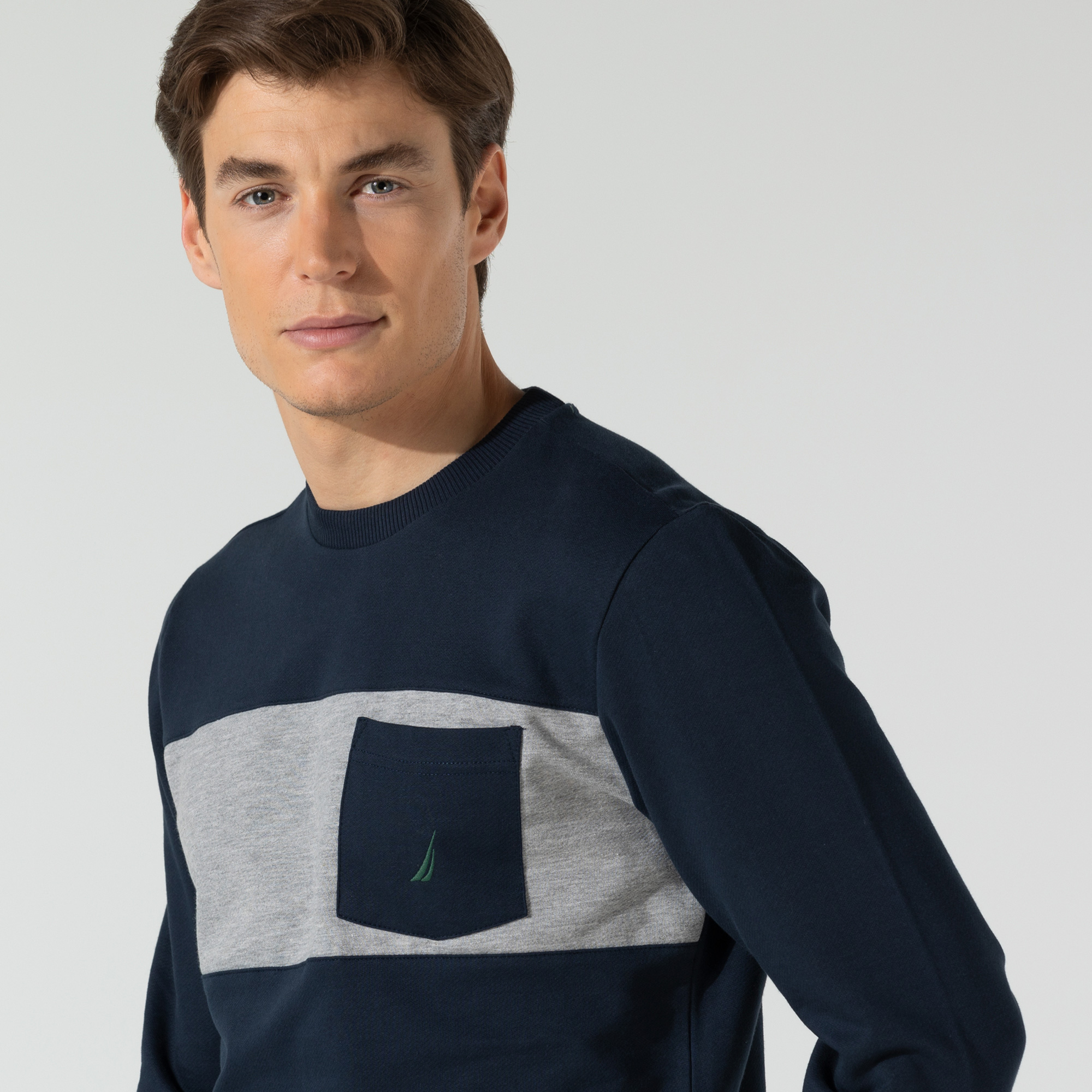 Nautica Erkek Lacivert Blok Desenli Sweatshirt