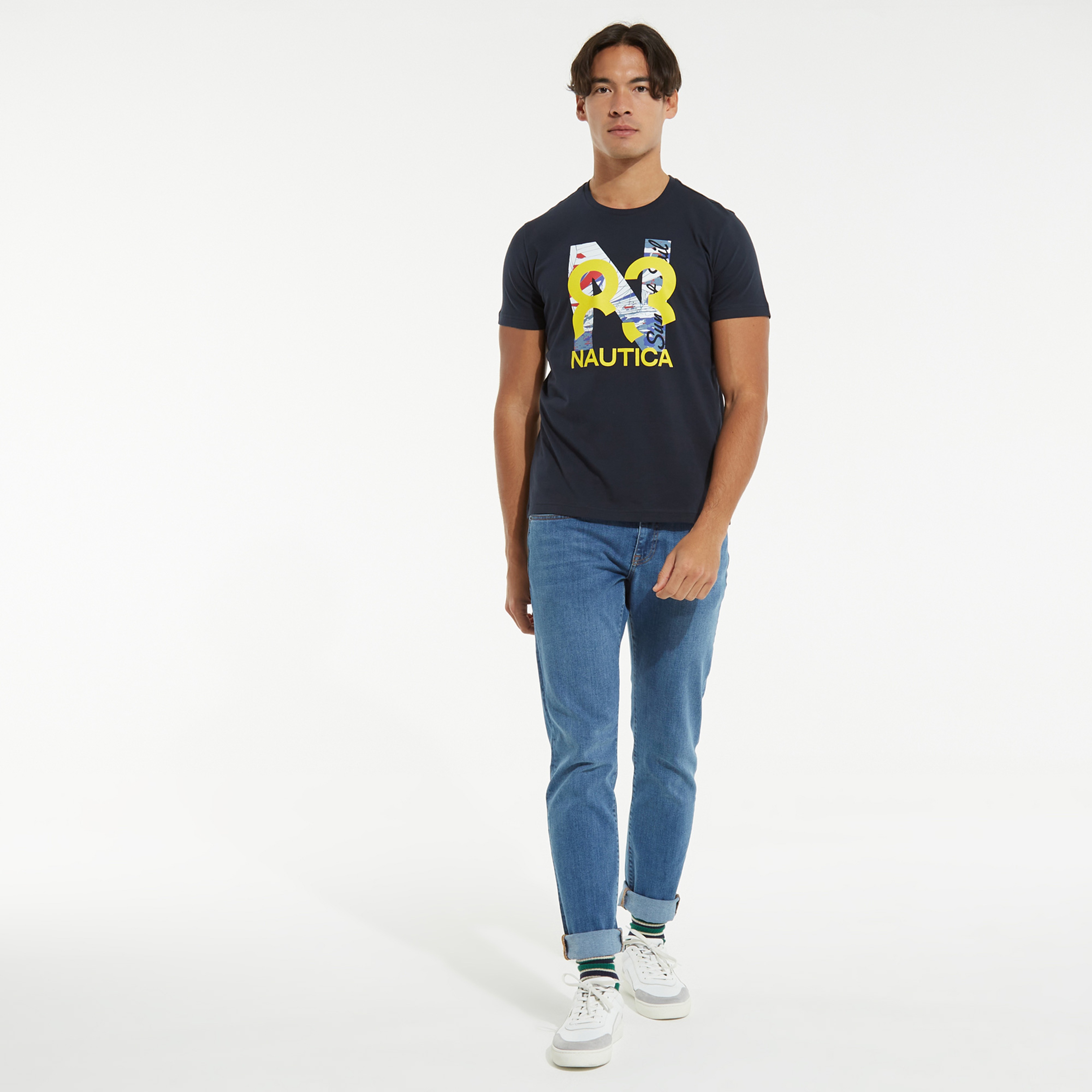 NAUTICA ERKEK LACİVERT BASKILI T-SHIRT