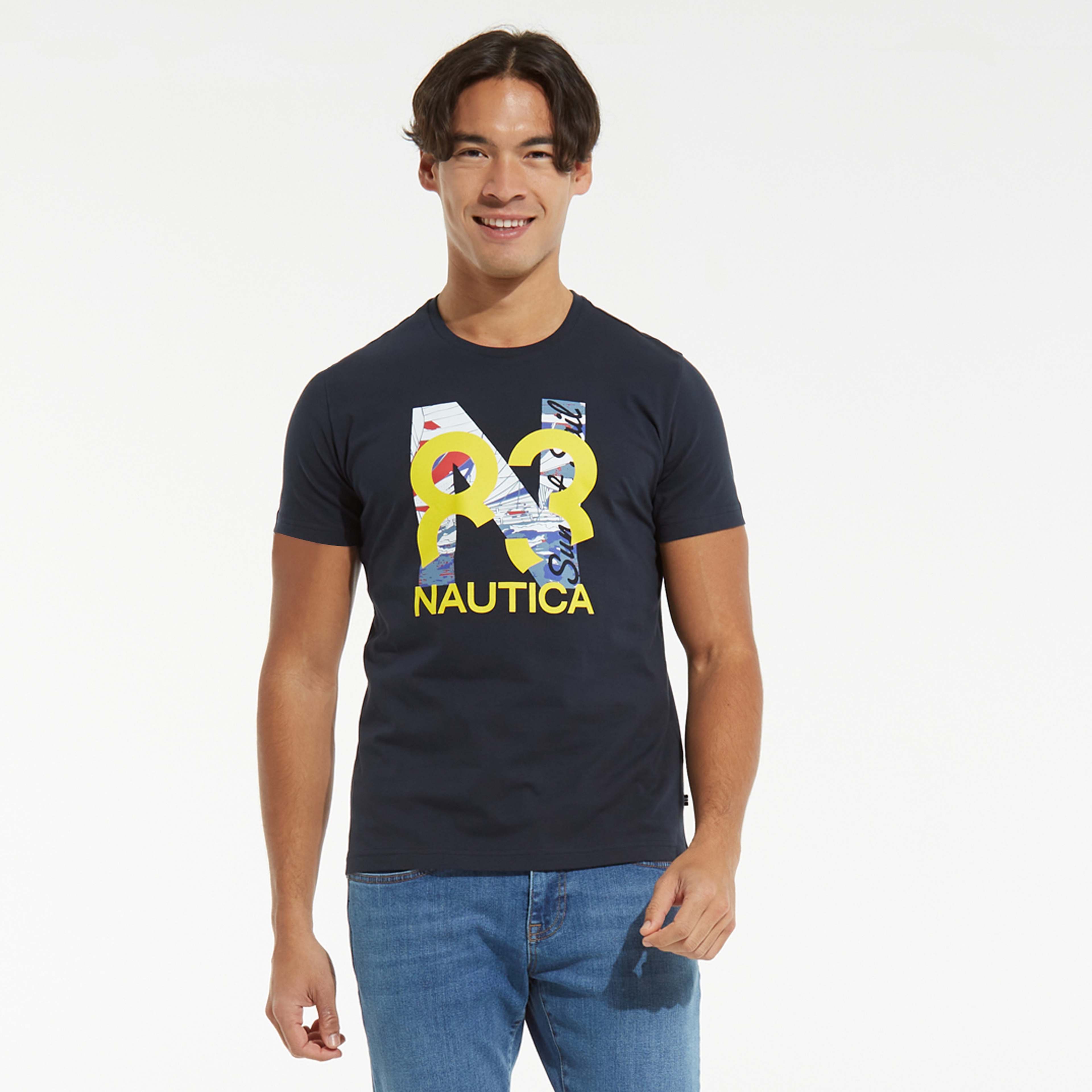 NAUTICA ERKEK LACİVERT BASKILI T-SHIRT