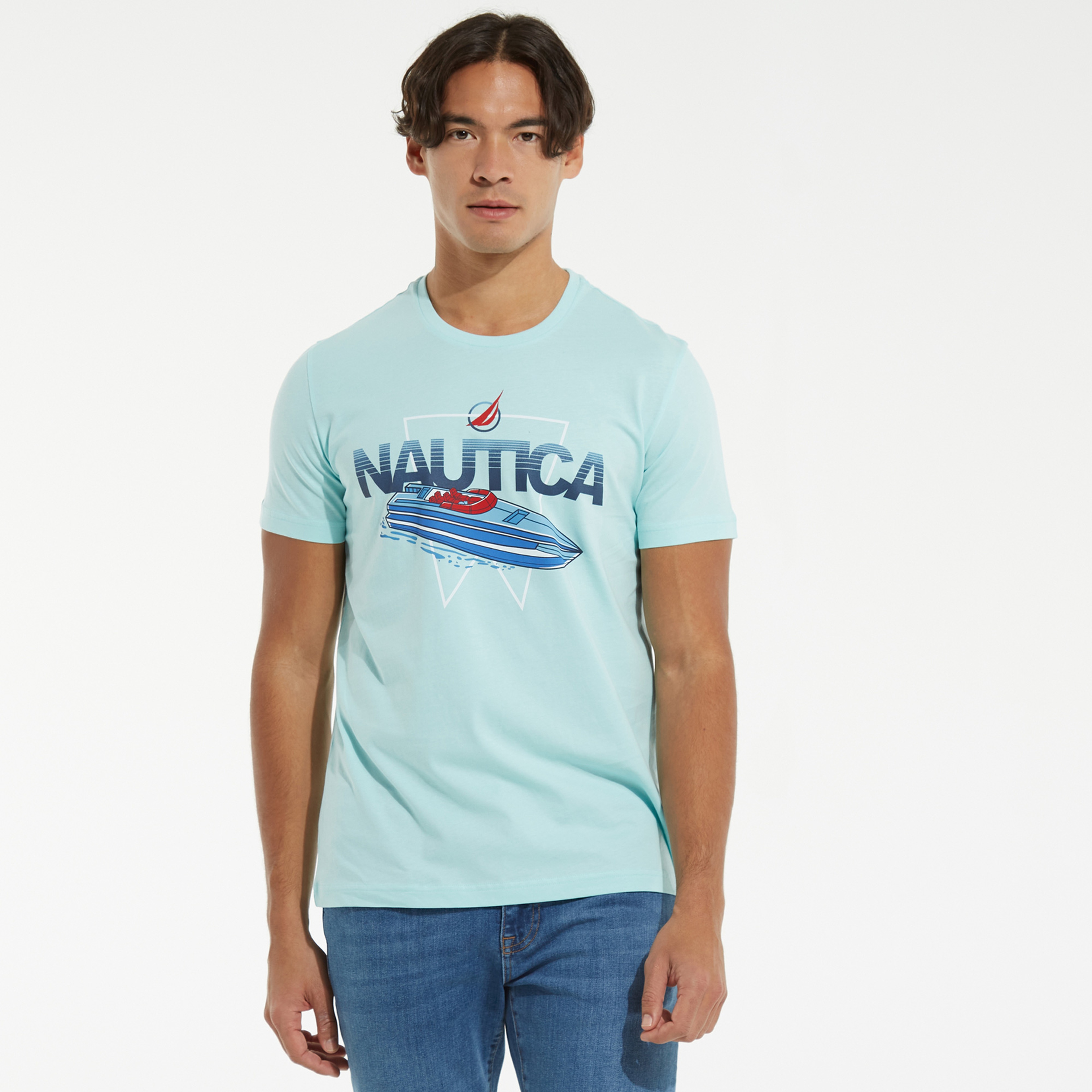 NAUTICA ERKEK MAVİ BASKILI T-SHIRT