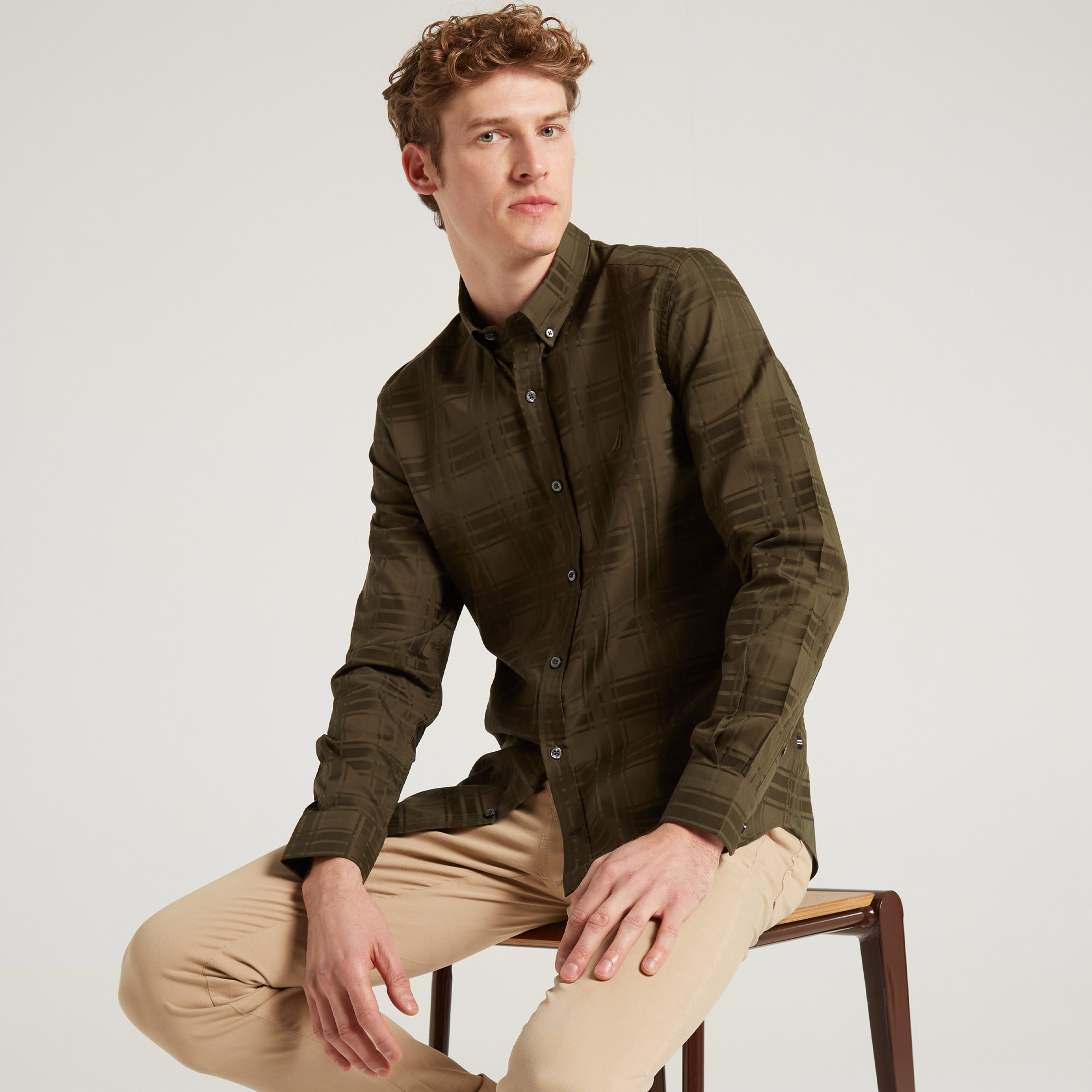 NAUTICA ERKEK YEŞİL SLIM FIT EKOSE GÖMLEK