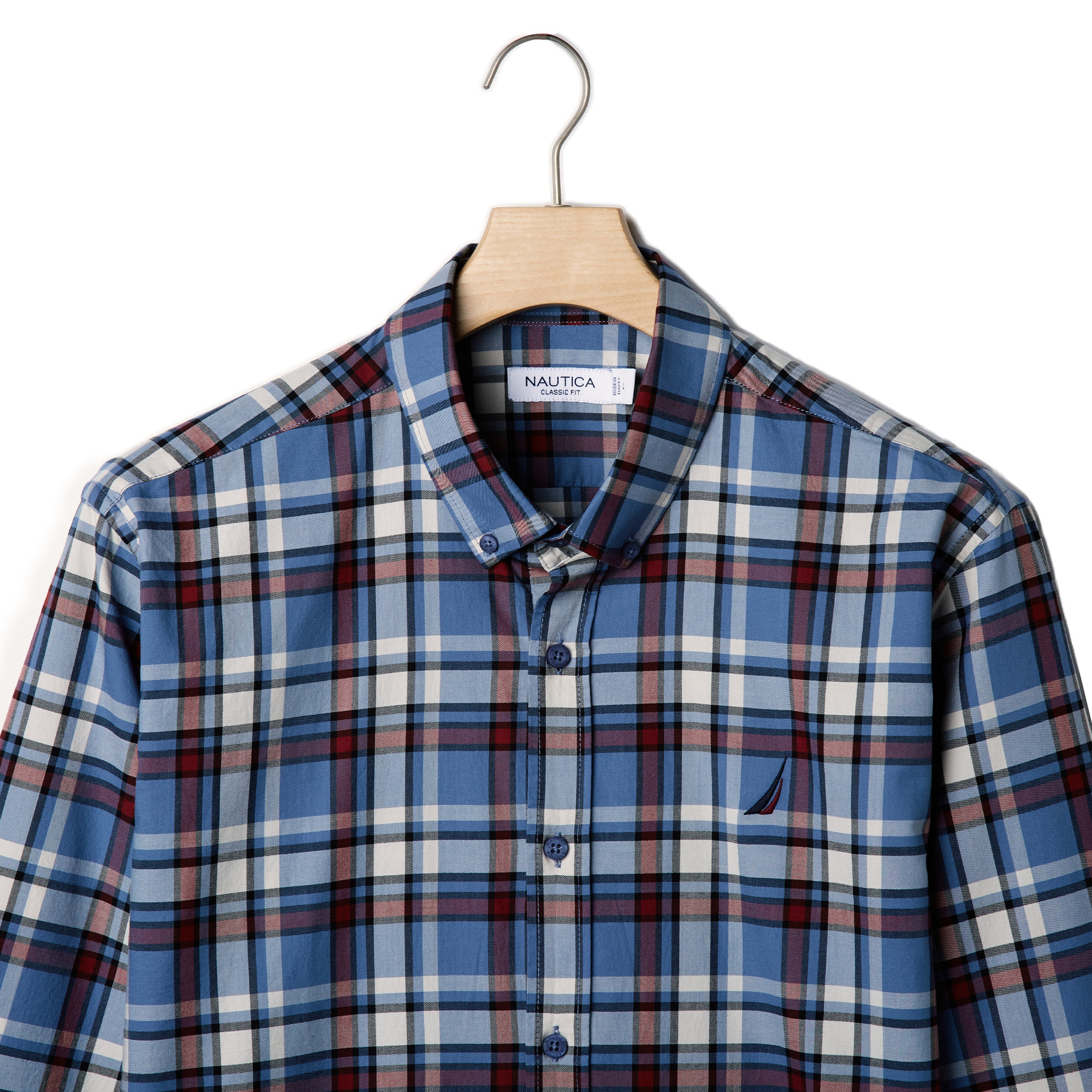 NAUTICA ERKEK MAVİ UZUN KOLLU CLASSIC FIT EKOSE GÖMLEK