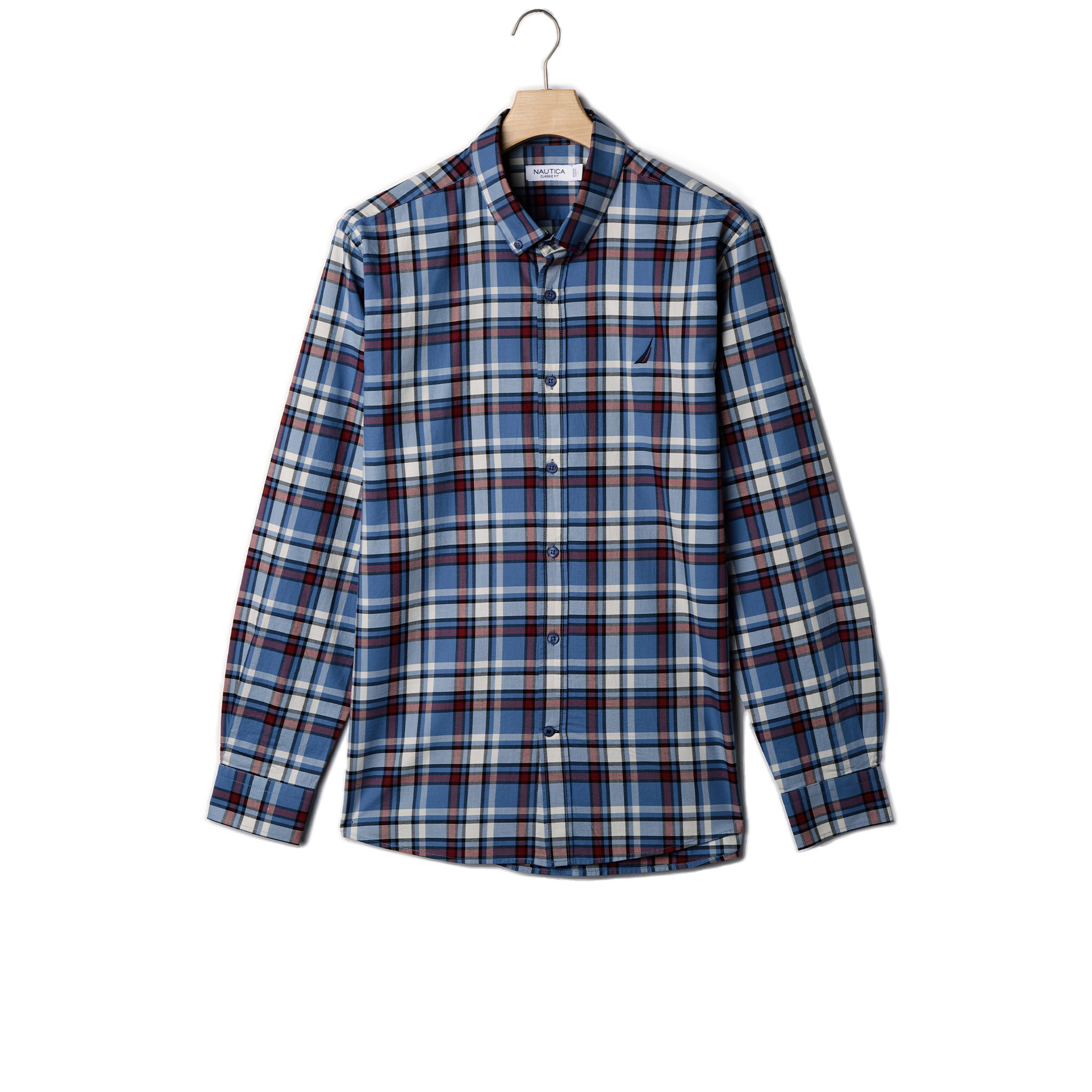 NAUTICA ERKEK MAVİ UZUN KOLLU CLASSIC FIT EKOSE GÖMLEK