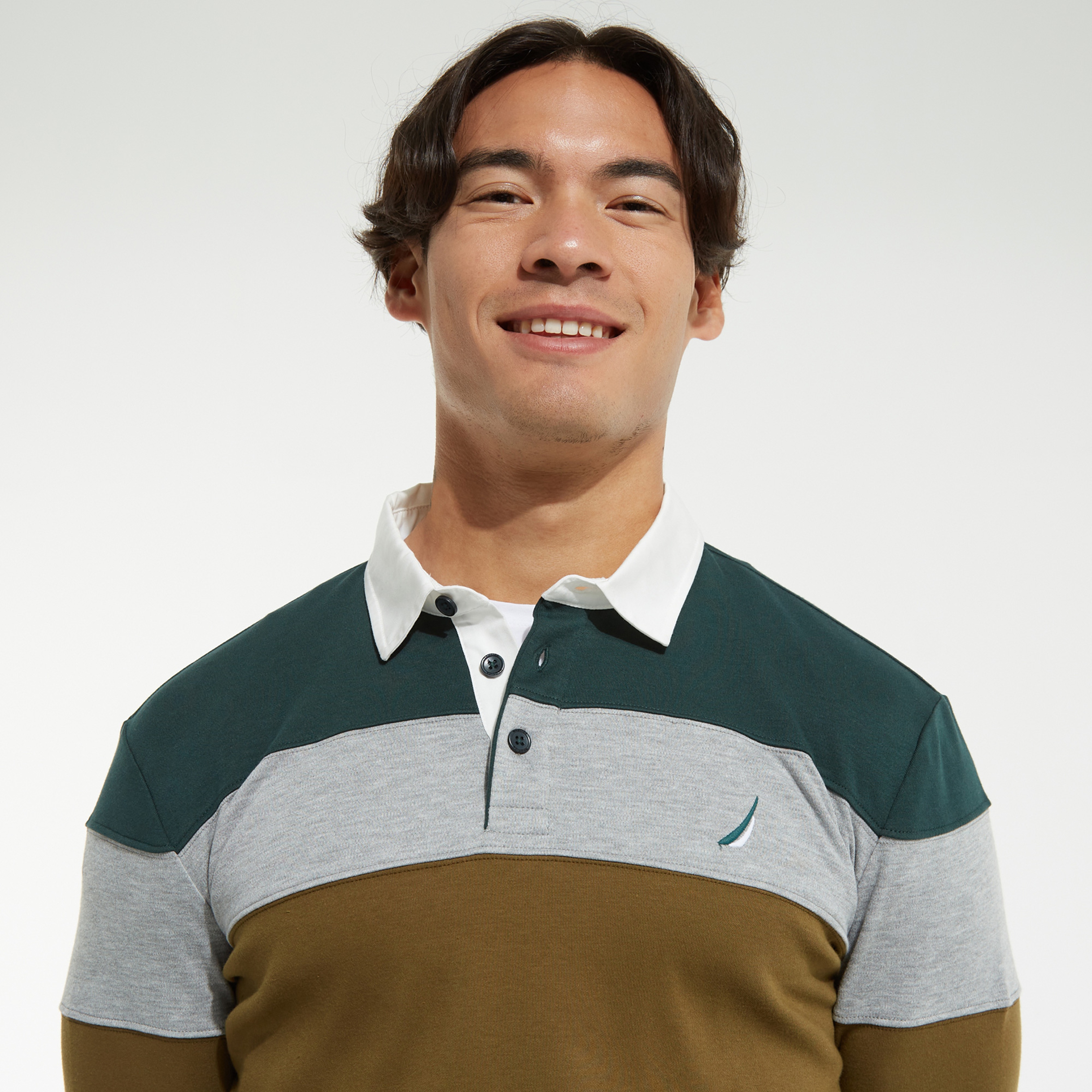 NAUTICA ERKEK YEŞİL SLİM FİT BLOKLU UZUN KOLLU POLO