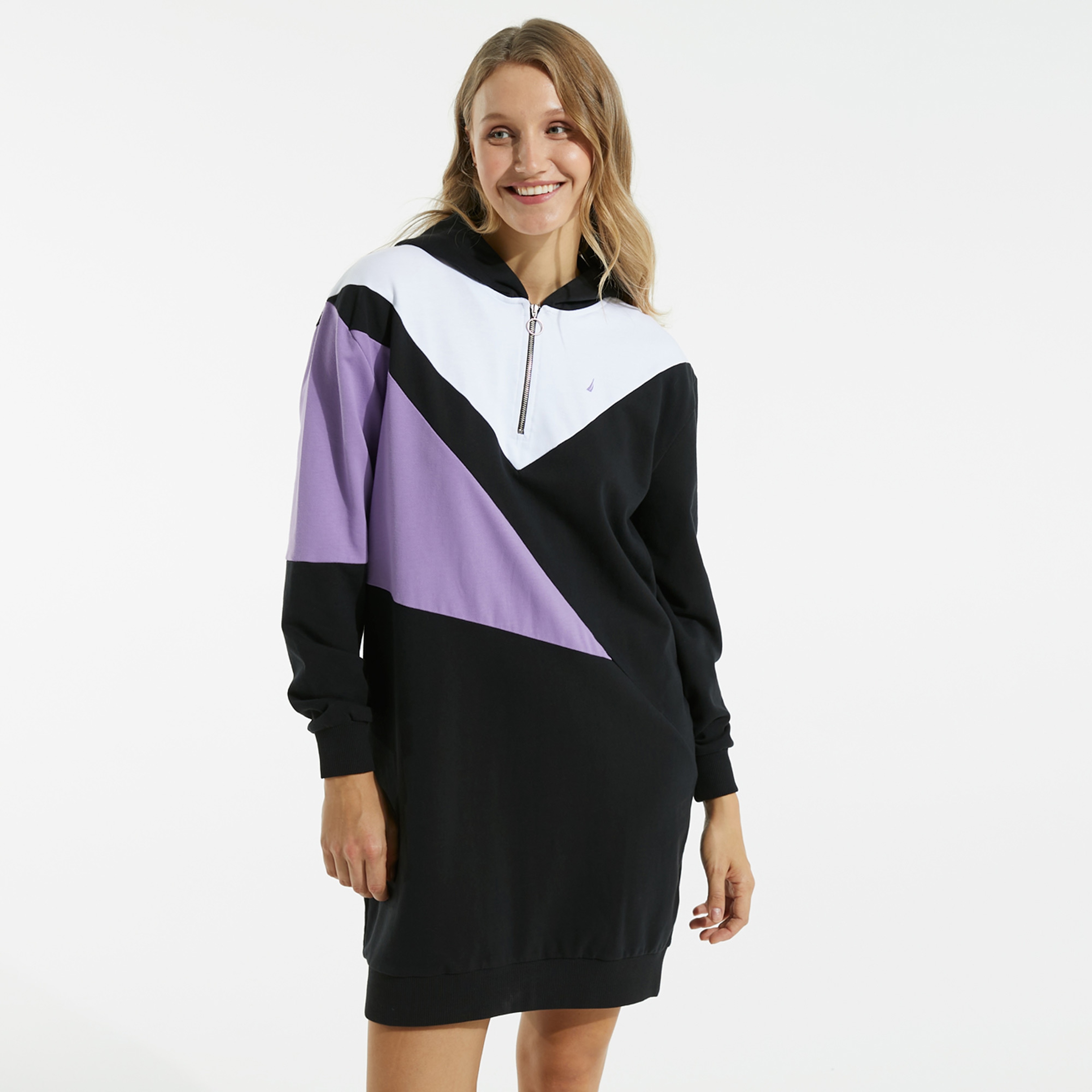 NAUTICA KADIN SİYAH BLOK DESEN ELBİSE