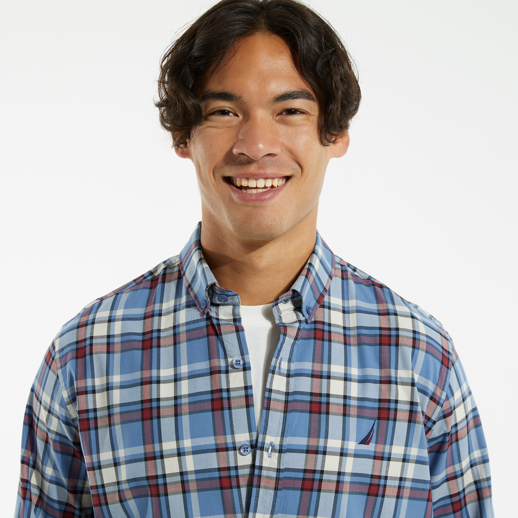 NAUTICA ERKEK MAVİ UZUN KOLLU CLASSIC FIT EKOSE GÖMLEK