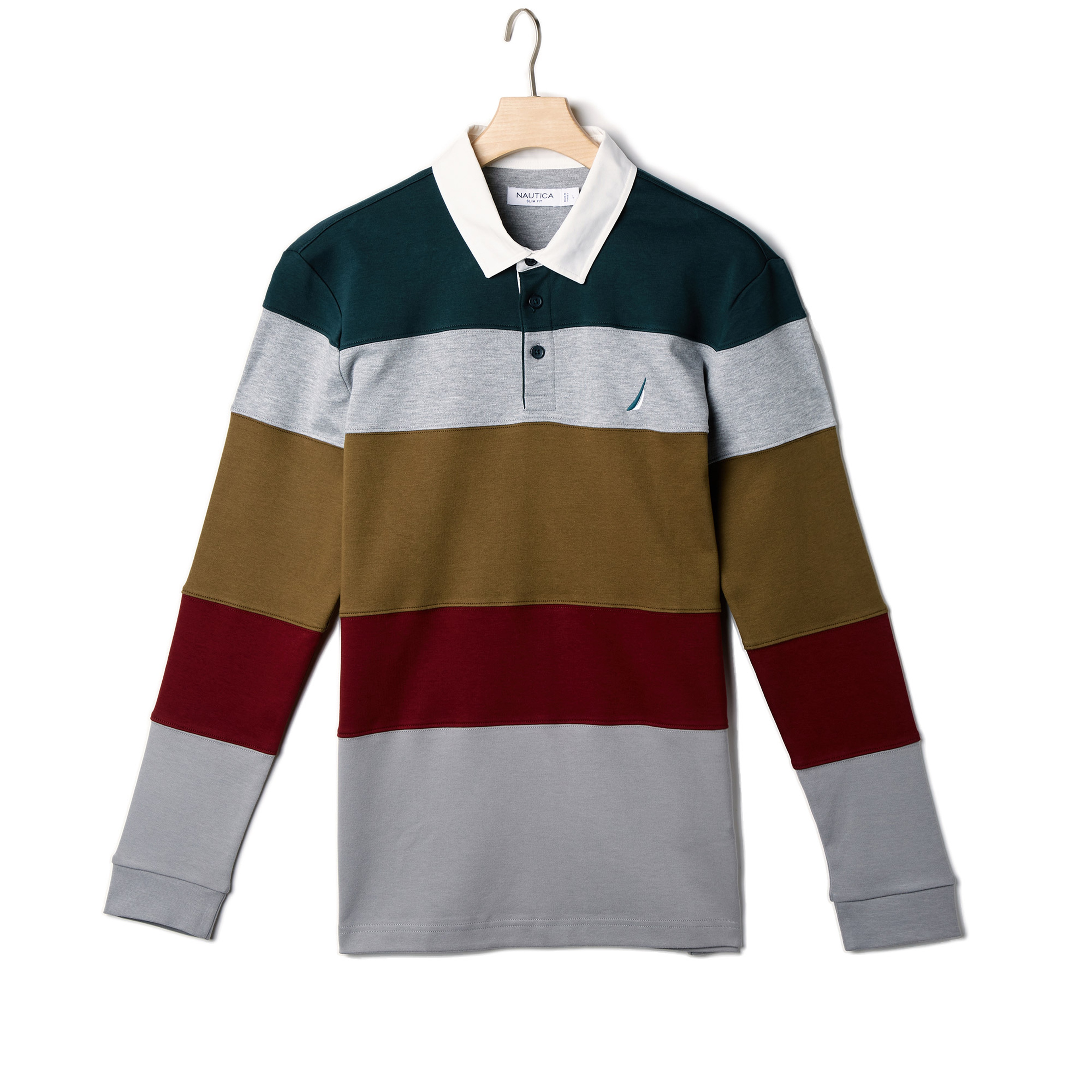 NAUTICA ERKEK YEŞİL SLİM FİT BLOKLU UZUN KOLLU POLO