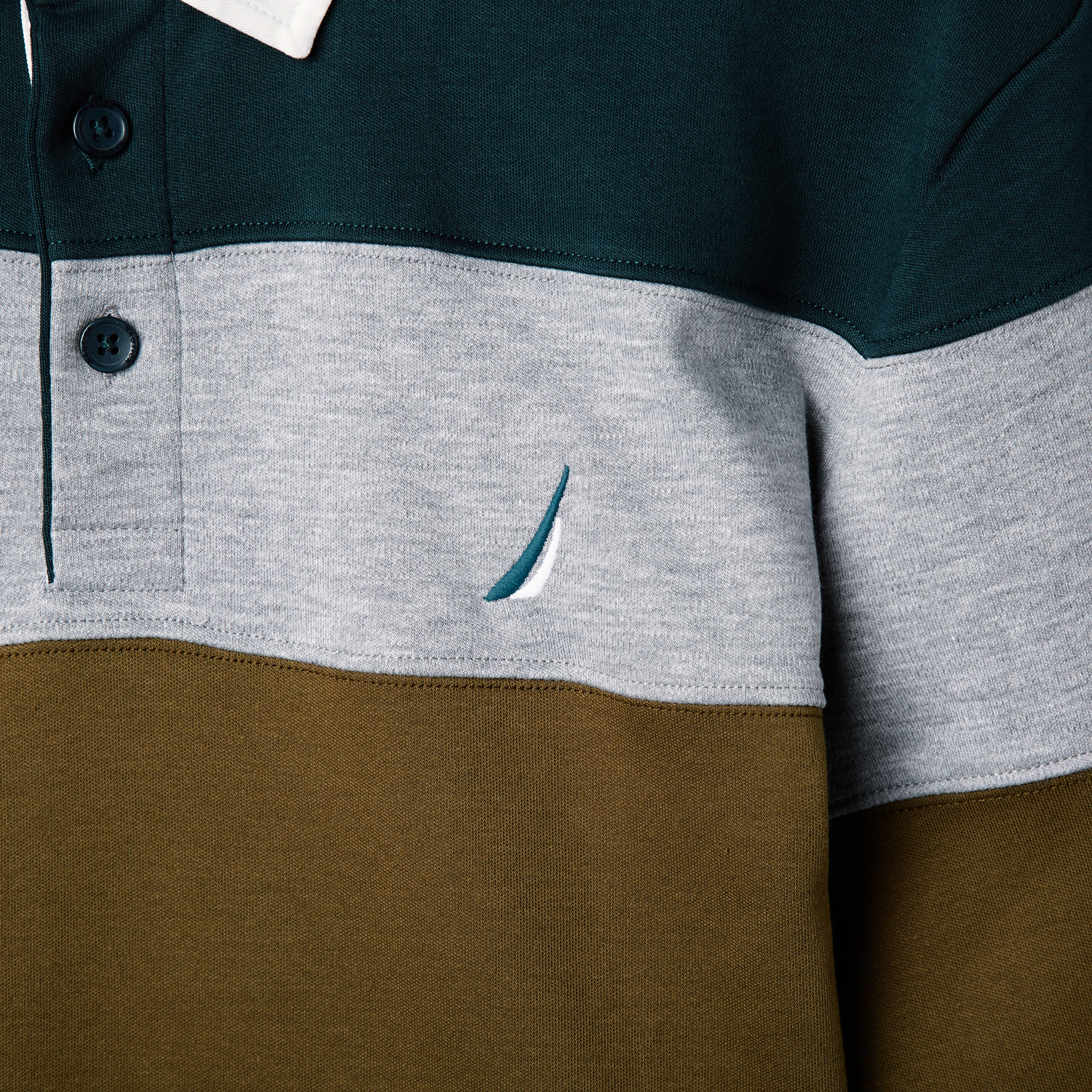 NAUTICA ERKEK YEŞİL SLİM FİT BLOKLU UZUN KOLLU POLO