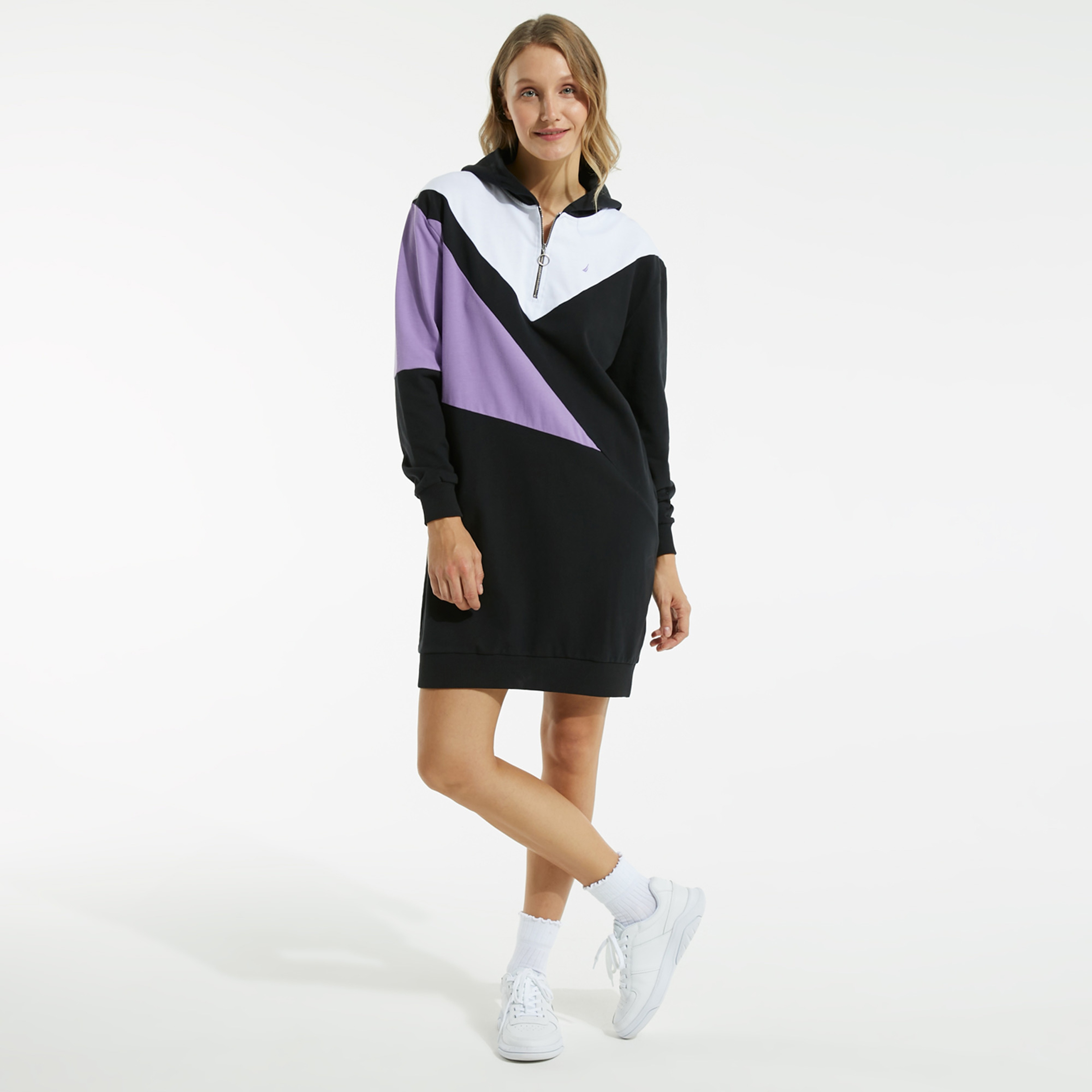 NAUTICA KADIN SİYAH BLOK DESEN ELBİSE