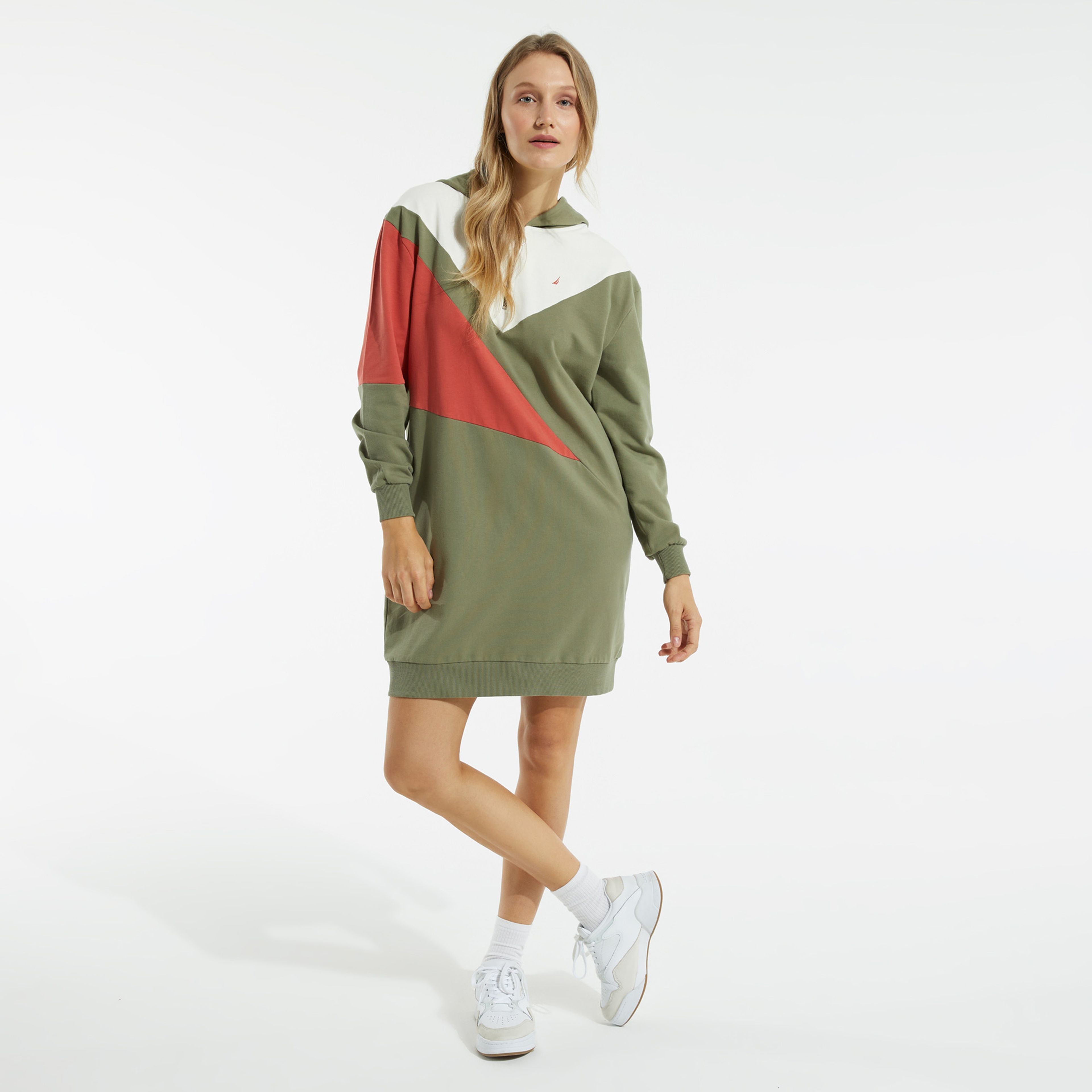 NAUTICA KADIN HAKİ BLOK DESEN ELBİSE