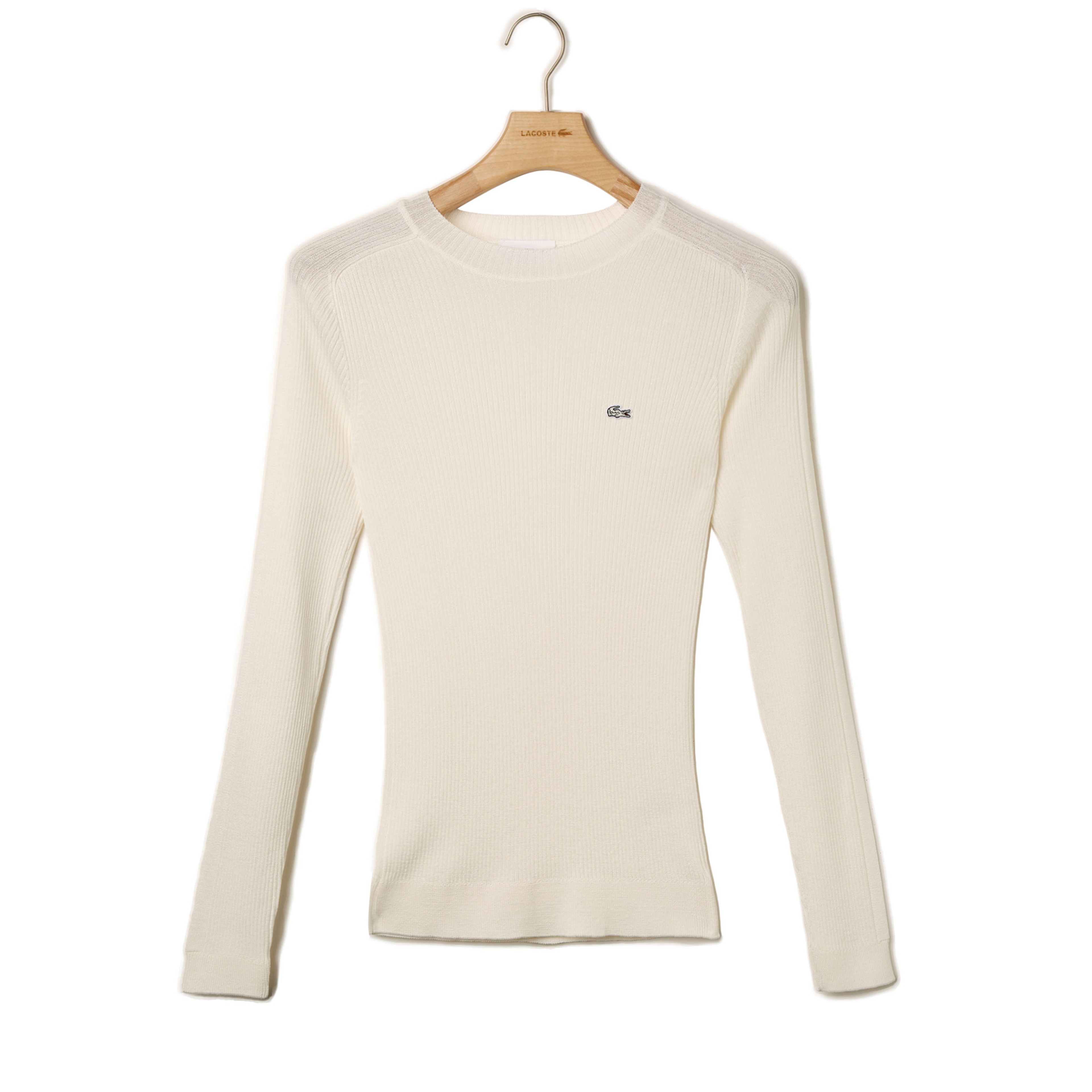 Lacoste Kadın Bisiklet Yaka Beyaz Triko Kazak