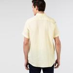 Nautica Erkek Sarı Classic Fit Kısa Kollu Keten Gömlek