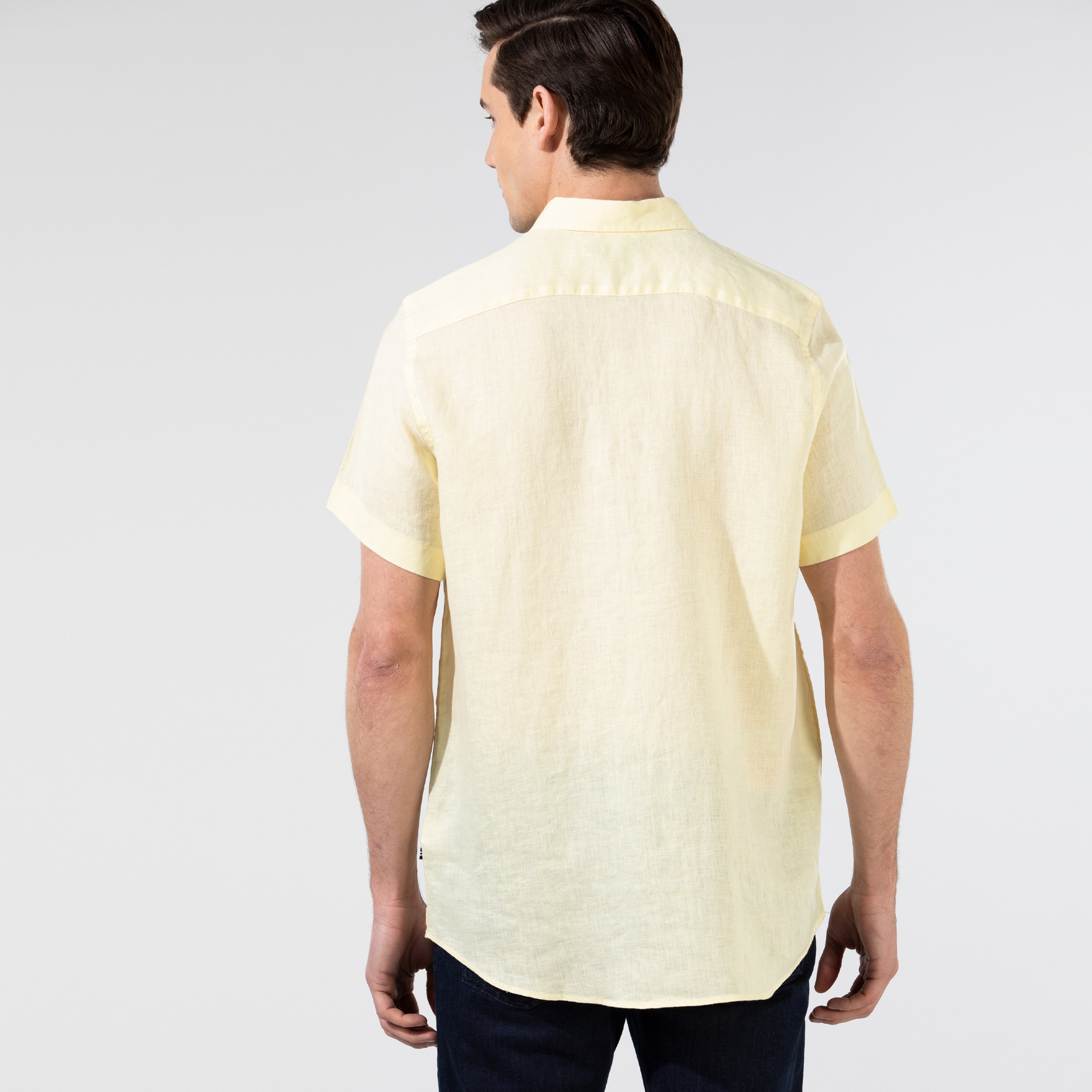 Nautica Erkek Sarı Classic Fit Kısa Kollu Keten Gömlek