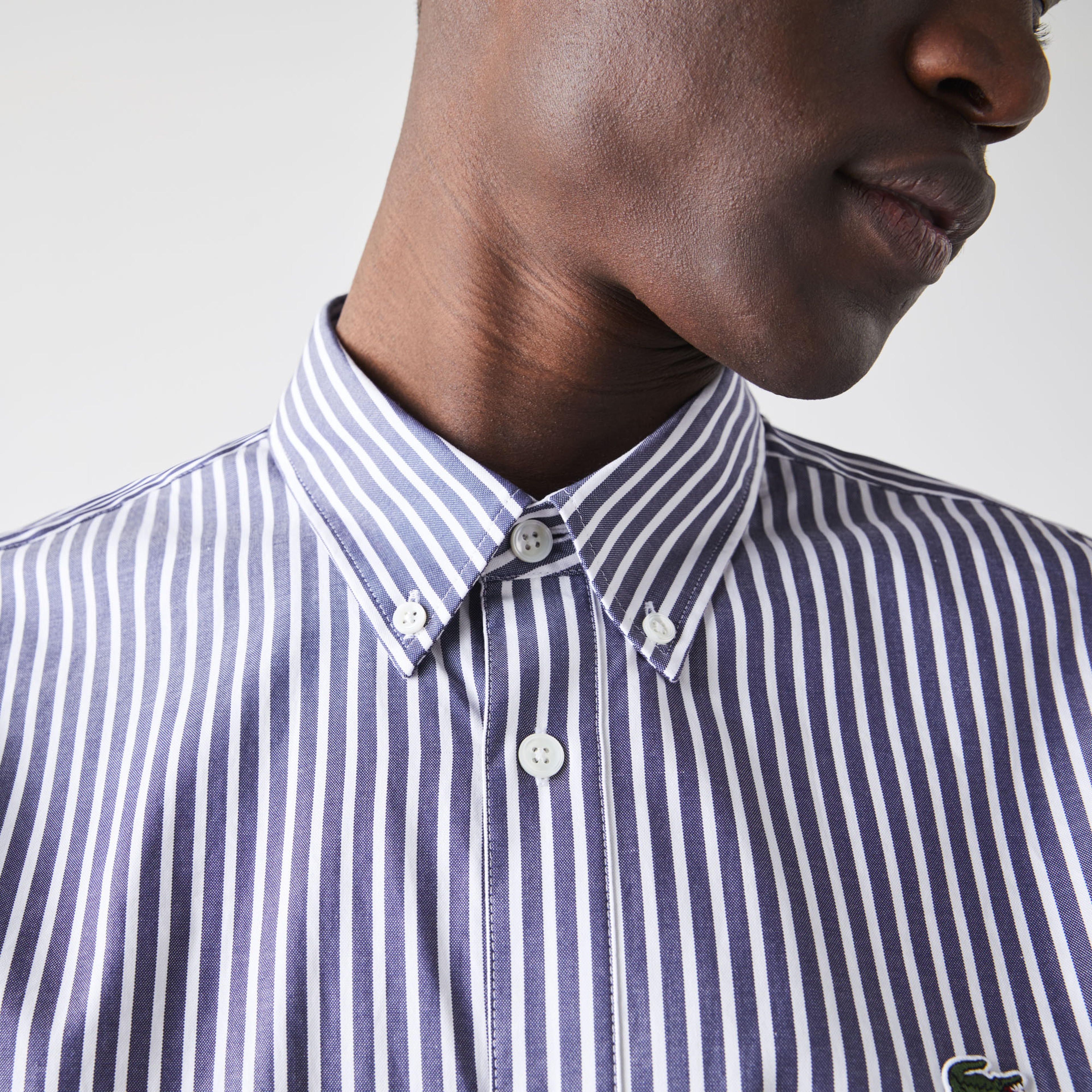 Lacoste Erkek Regular Fit Çizgili Gri Gömlek