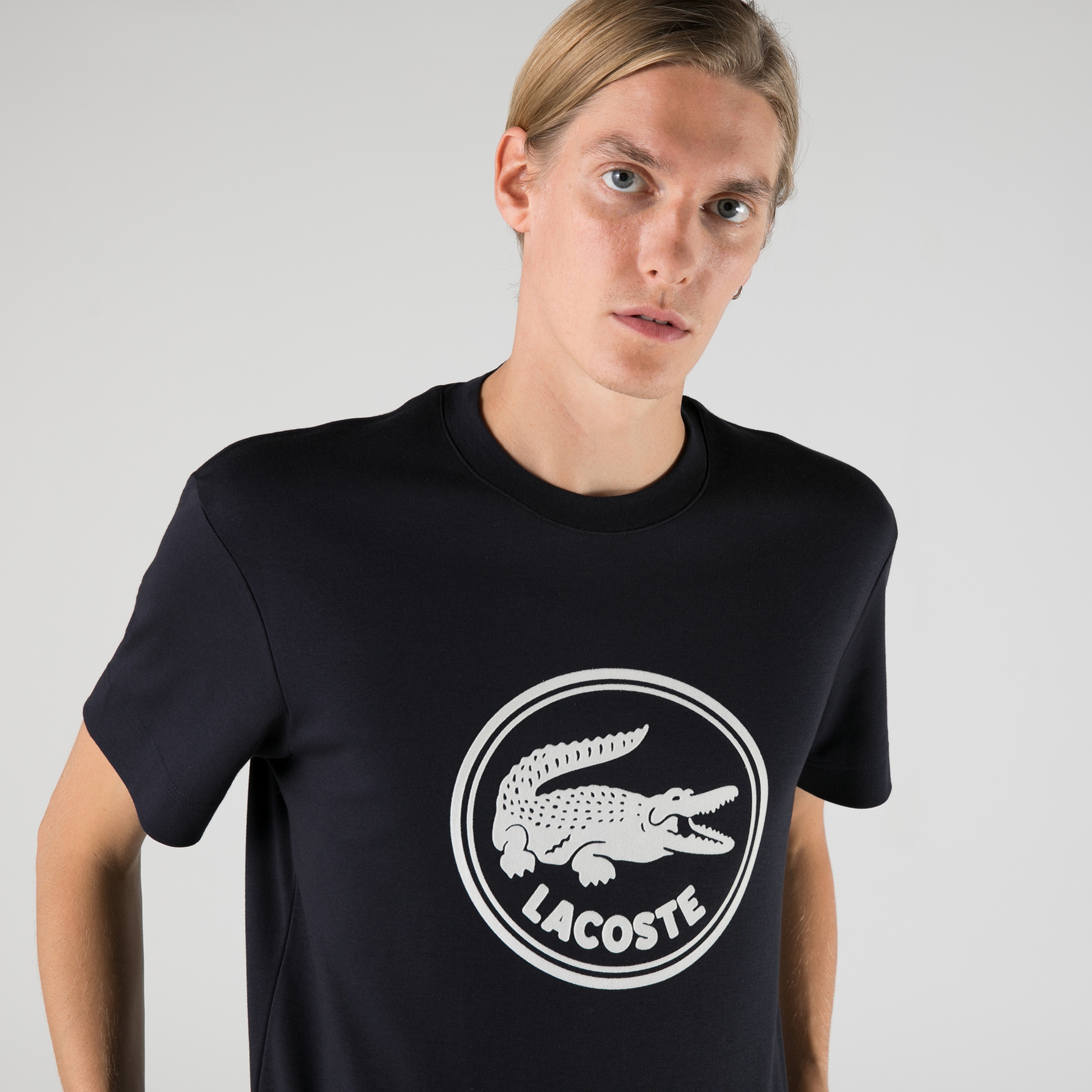 Lacoste Erkek Relaxed Fit Bisiklet Yaka Baskılı Siyah T-Shirt