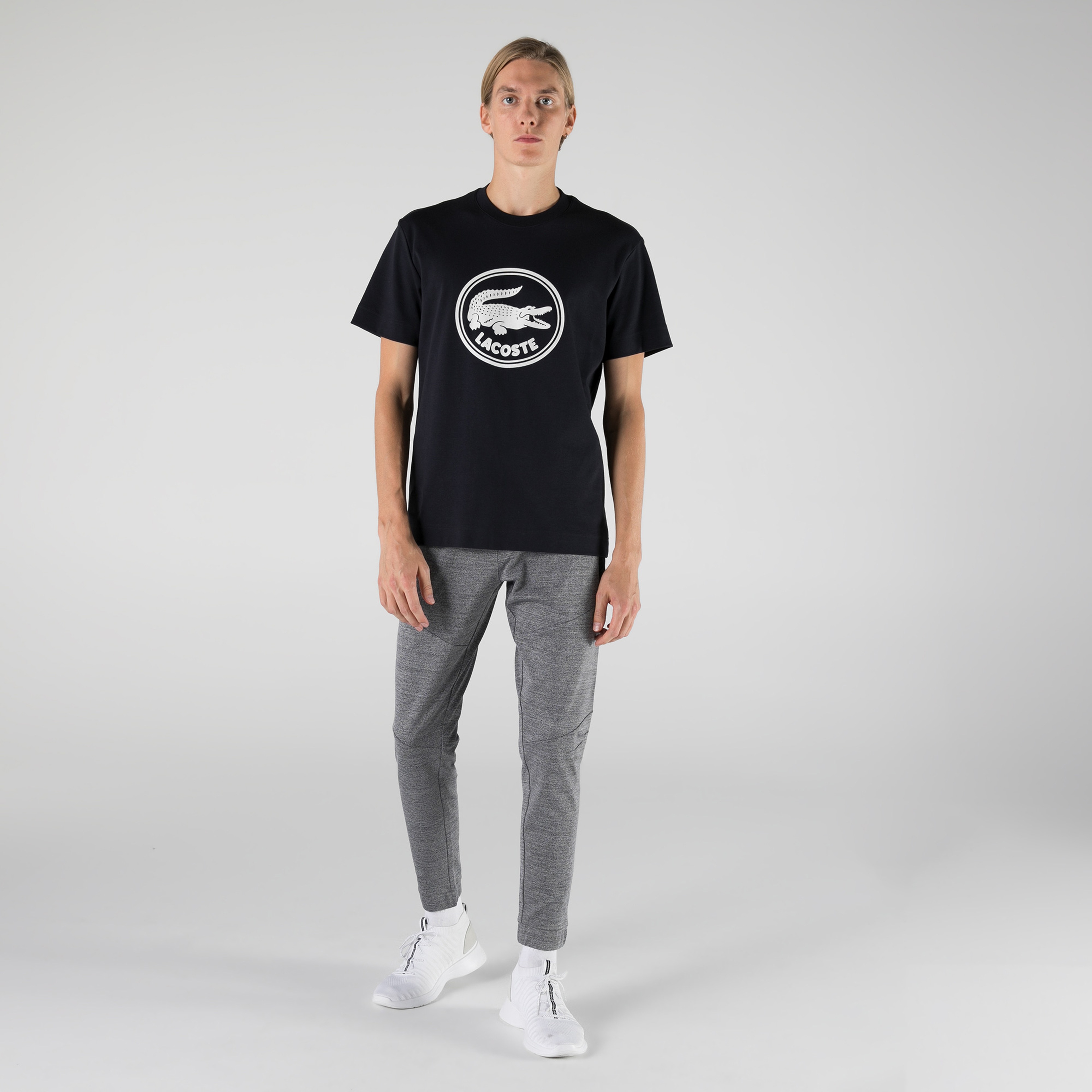 Lacoste Erkek Relaxed Fit Bisiklet Yaka Baskılı Siyah T-Shirt