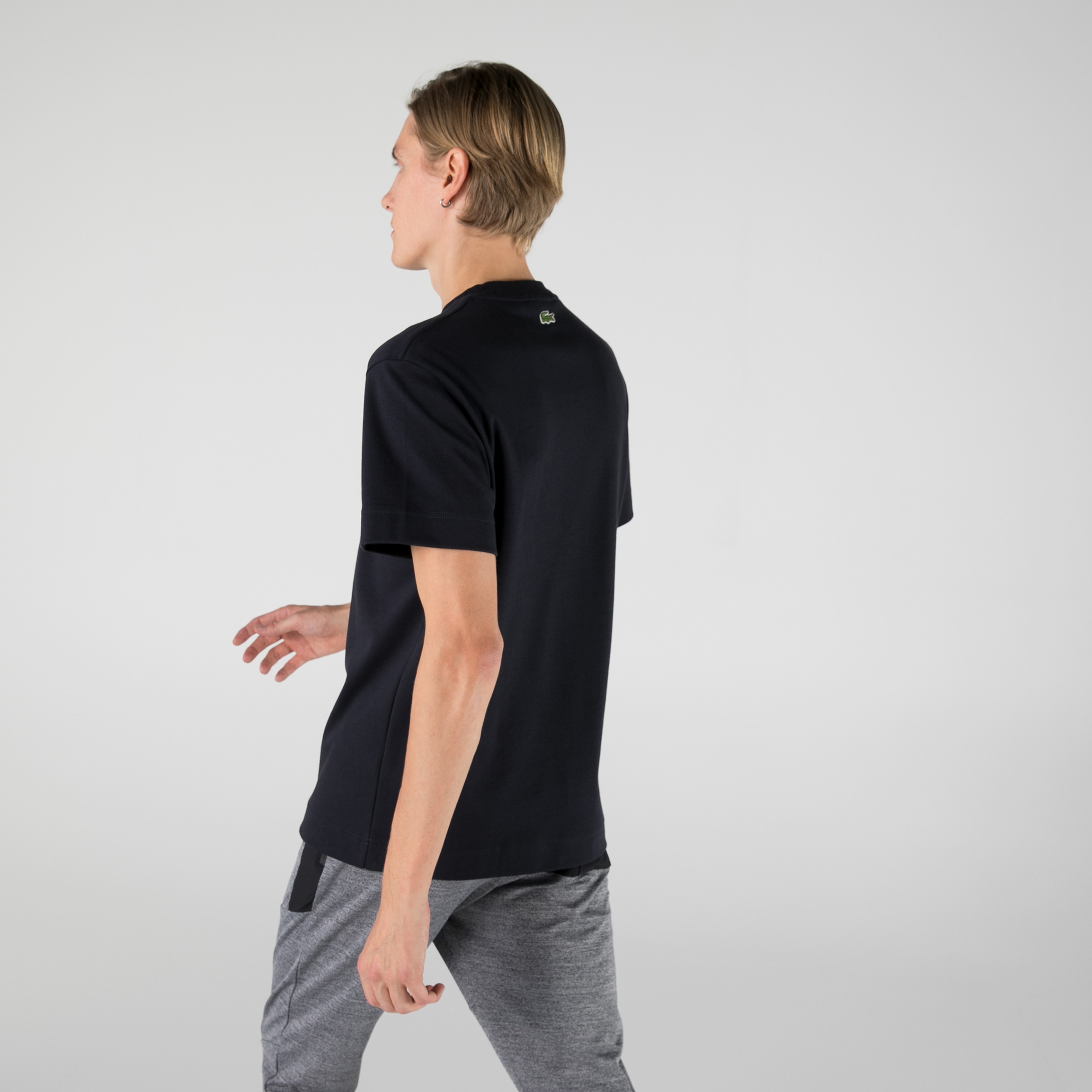 Lacoste Erkek Relaxed Fit Bisiklet Yaka Baskılı Siyah T-Shirt