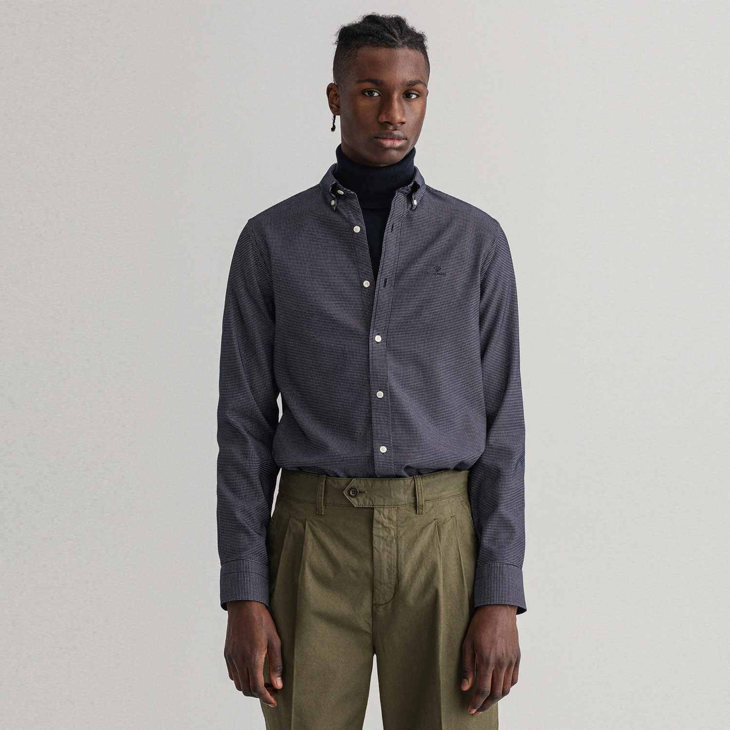 GANT Erkek Gri Slim Fit Düğmeli Yaka Gömlek