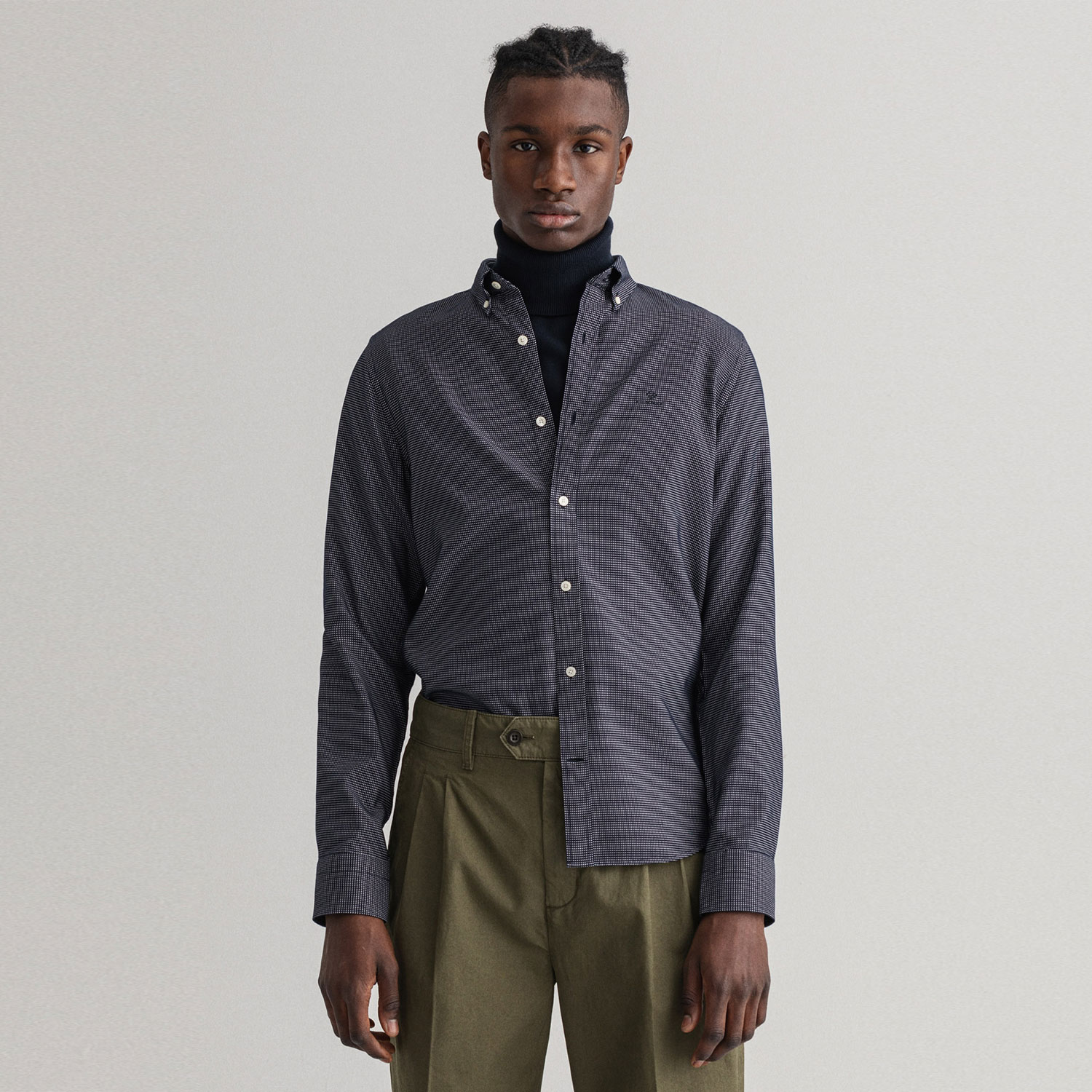 GANT Erkek Gri Slim Fit Düğmeli Yaka Gömlek