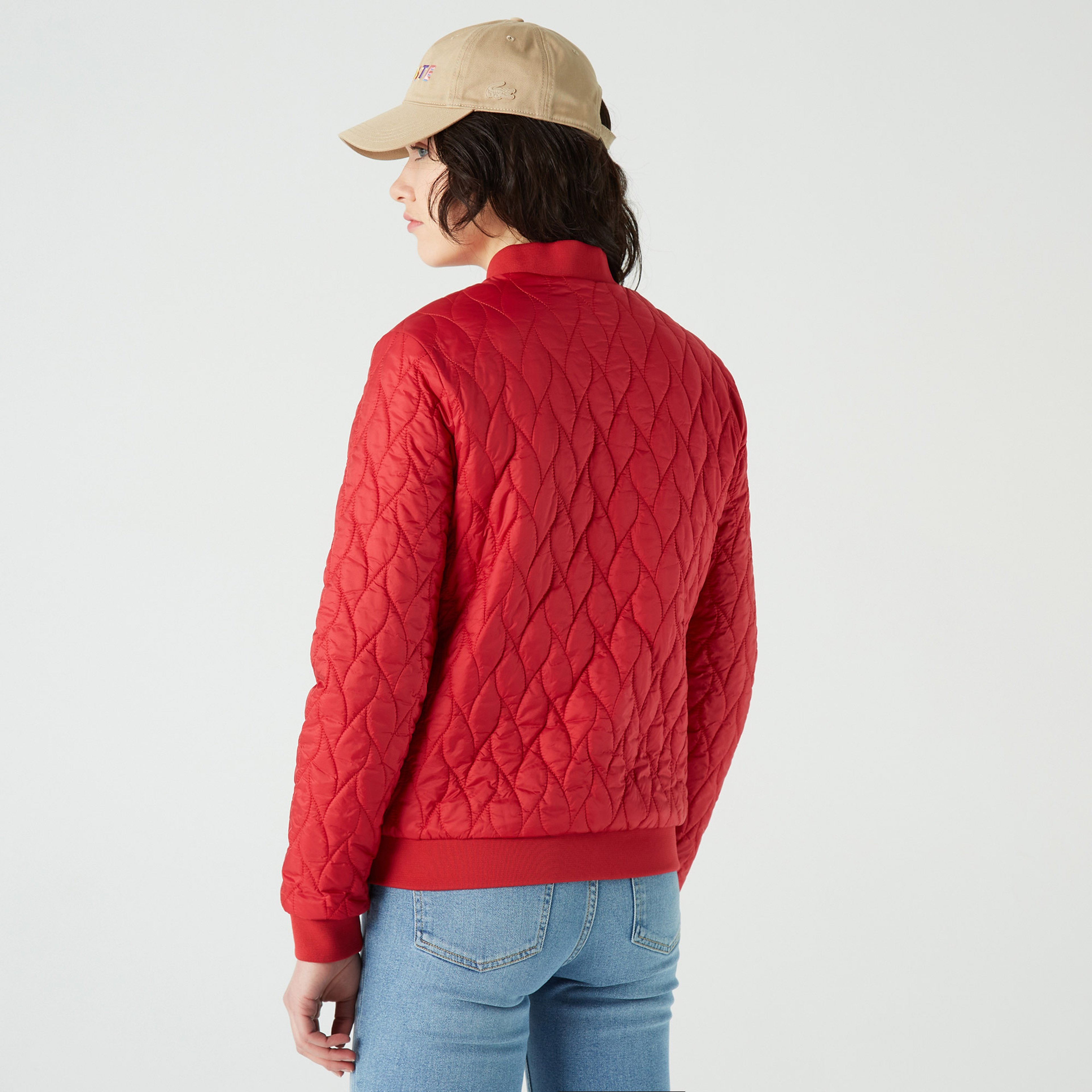 Lacoste Kadın Hakim Yaka Desenli Kırmızı Bomber Ceket