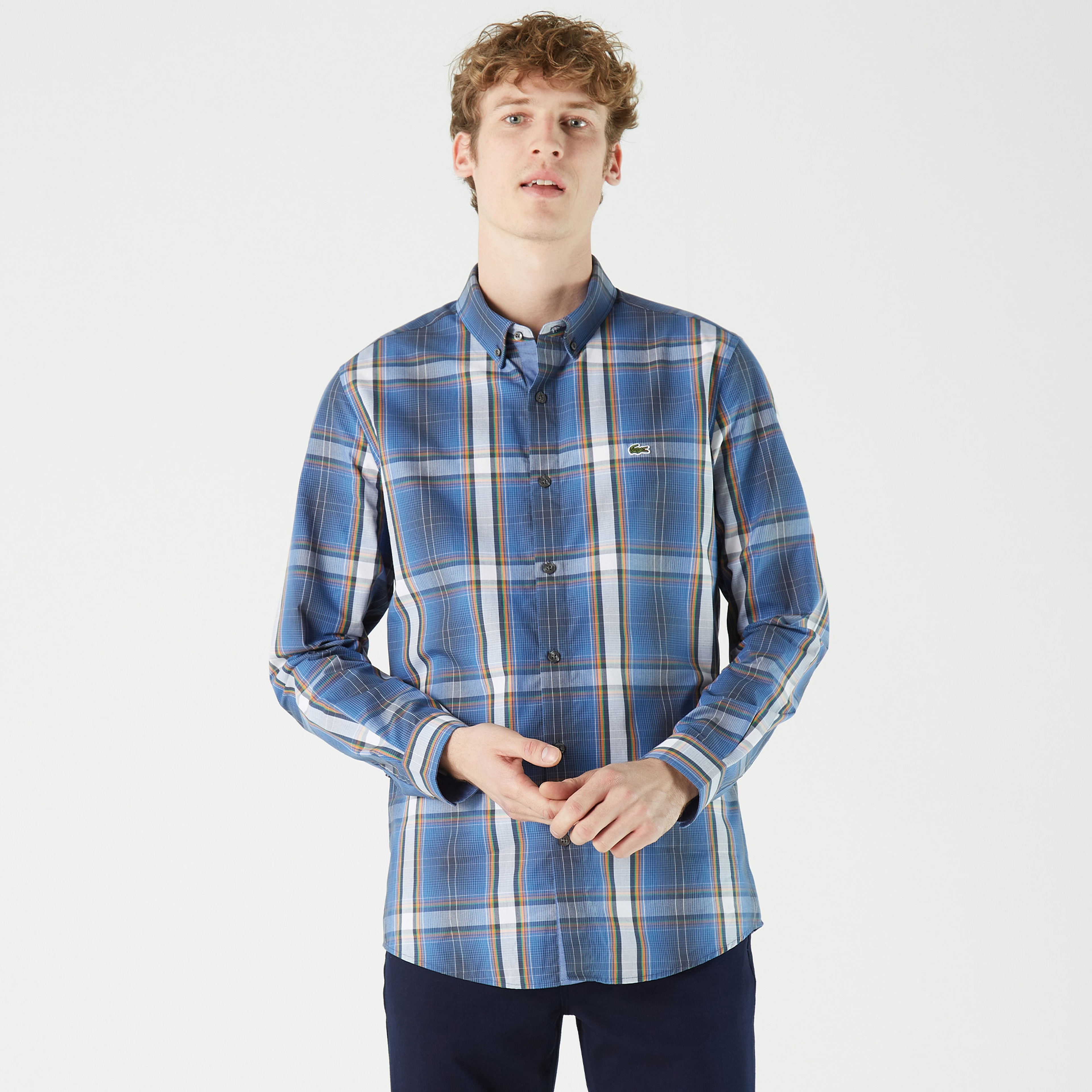 Lacoste Erkek Slim Fit Ekose Lacivert Gömlek