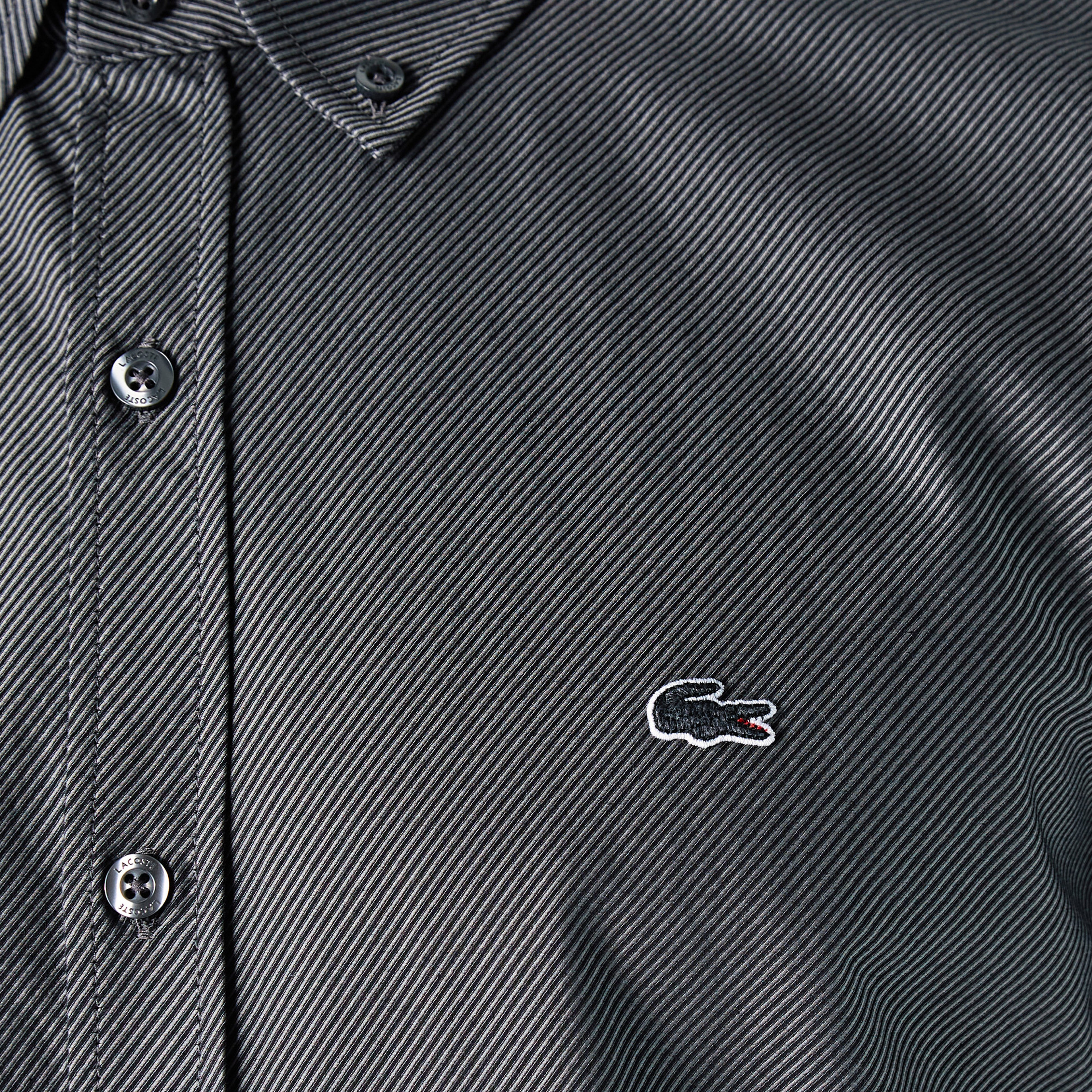 Lacoste Erkek Slim Fit Desenli Koyu Gri Gömlek