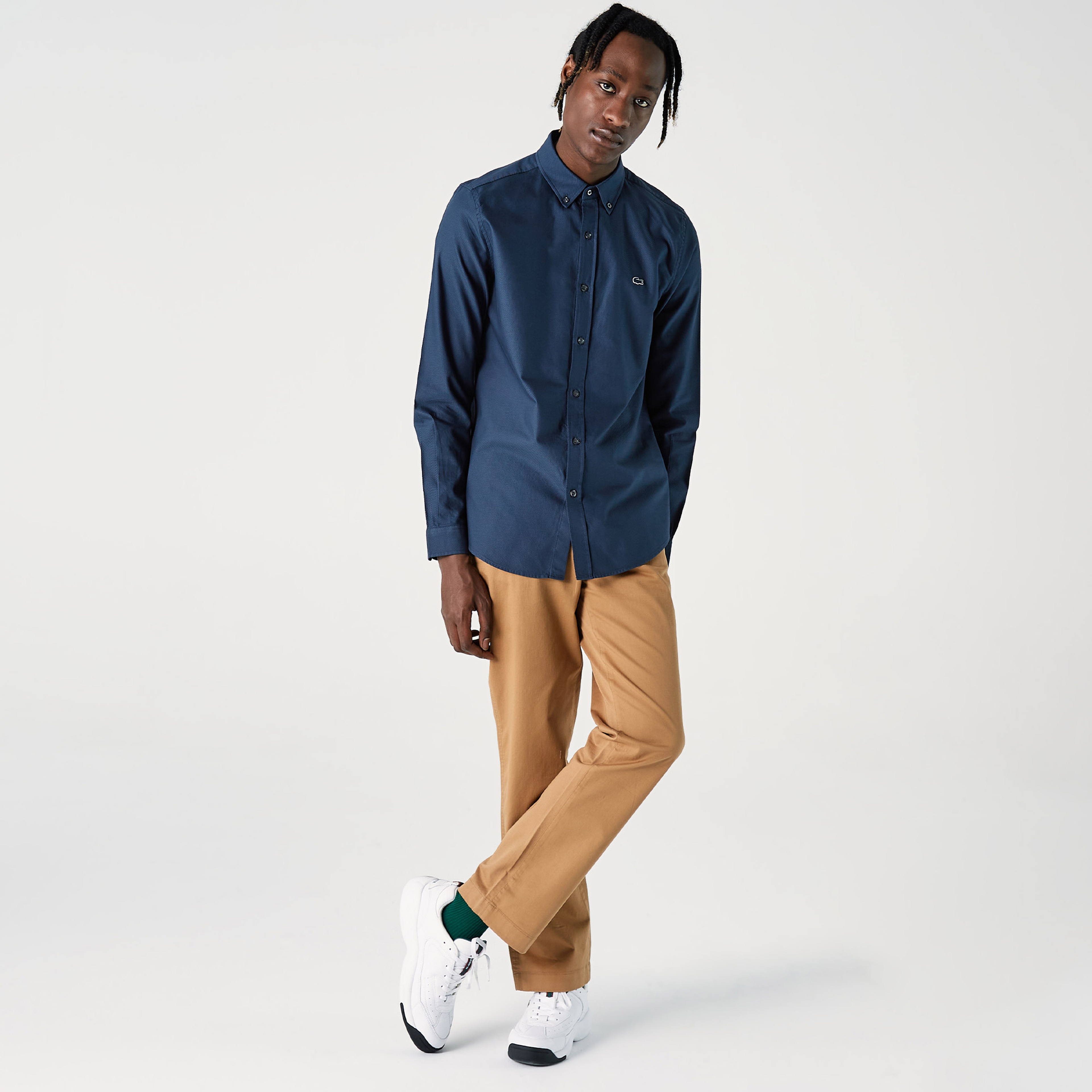 Lacoste Erkek Slim Fit Desenli Lacivert Gömlek
