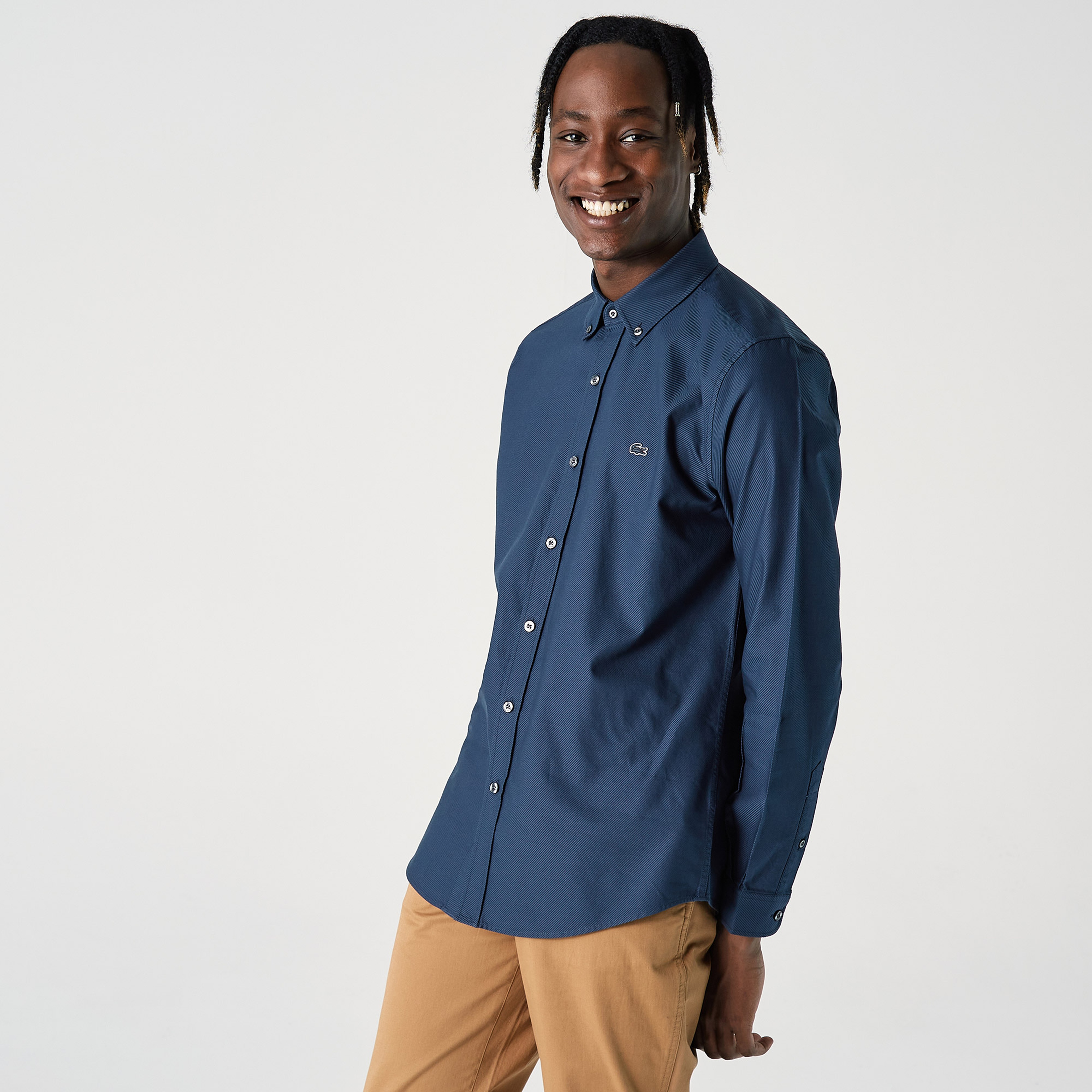 Lacoste Erkek Slim Fit Desenli Lacivert Gömlek