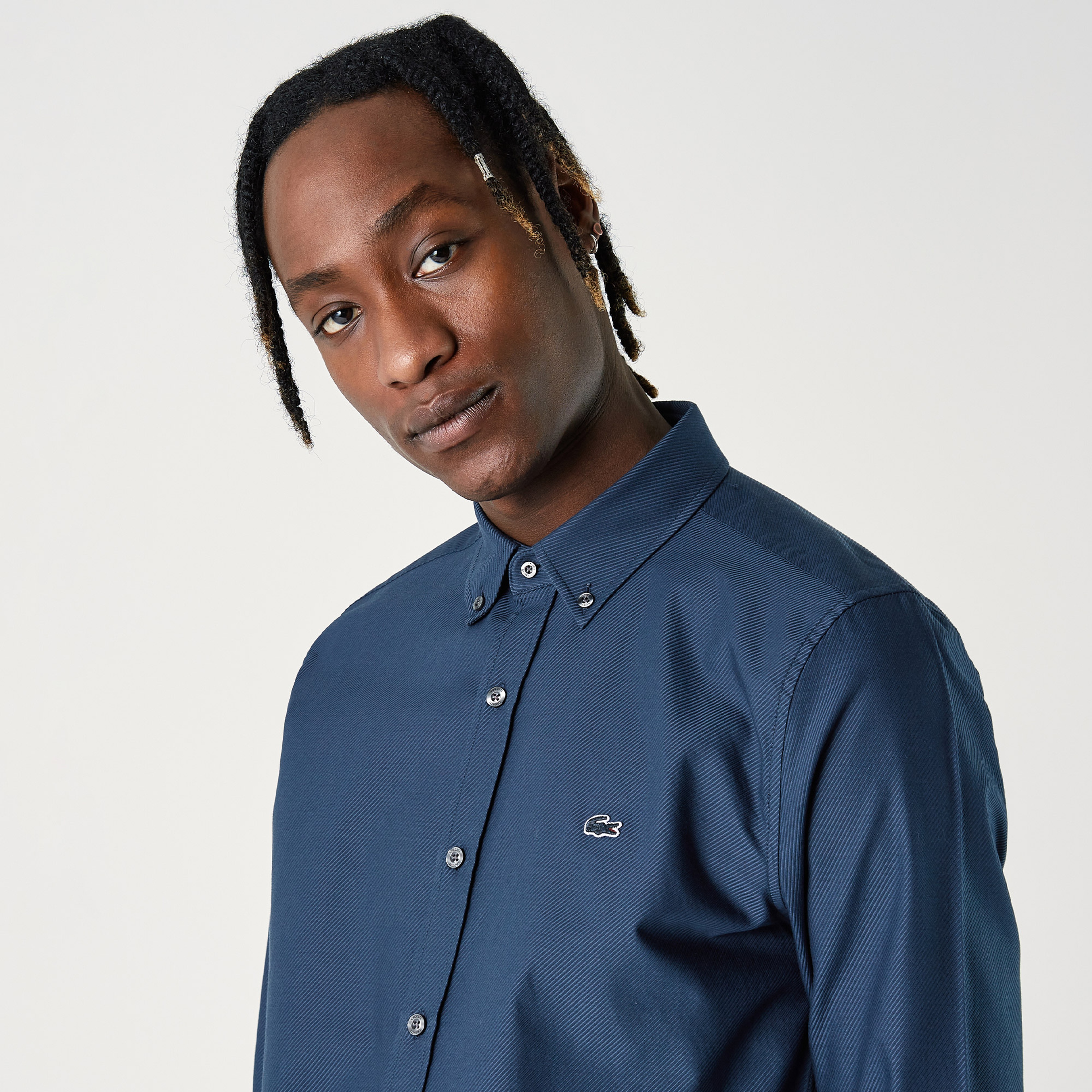 Lacoste Erkek Slim Fit Desenli Lacivert Gömlek