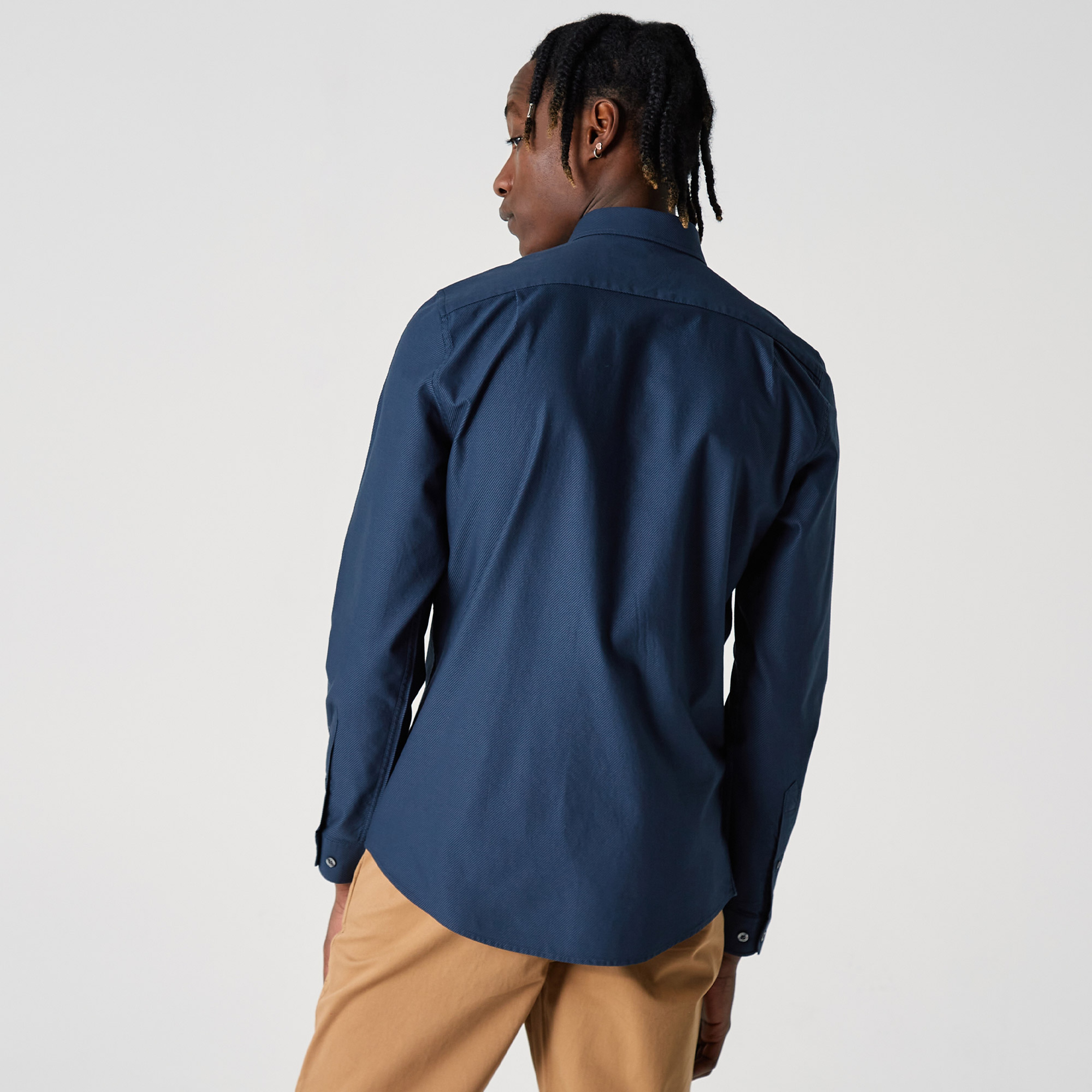 Lacoste Erkek Slim Fit Desenli Lacivert Gömlek