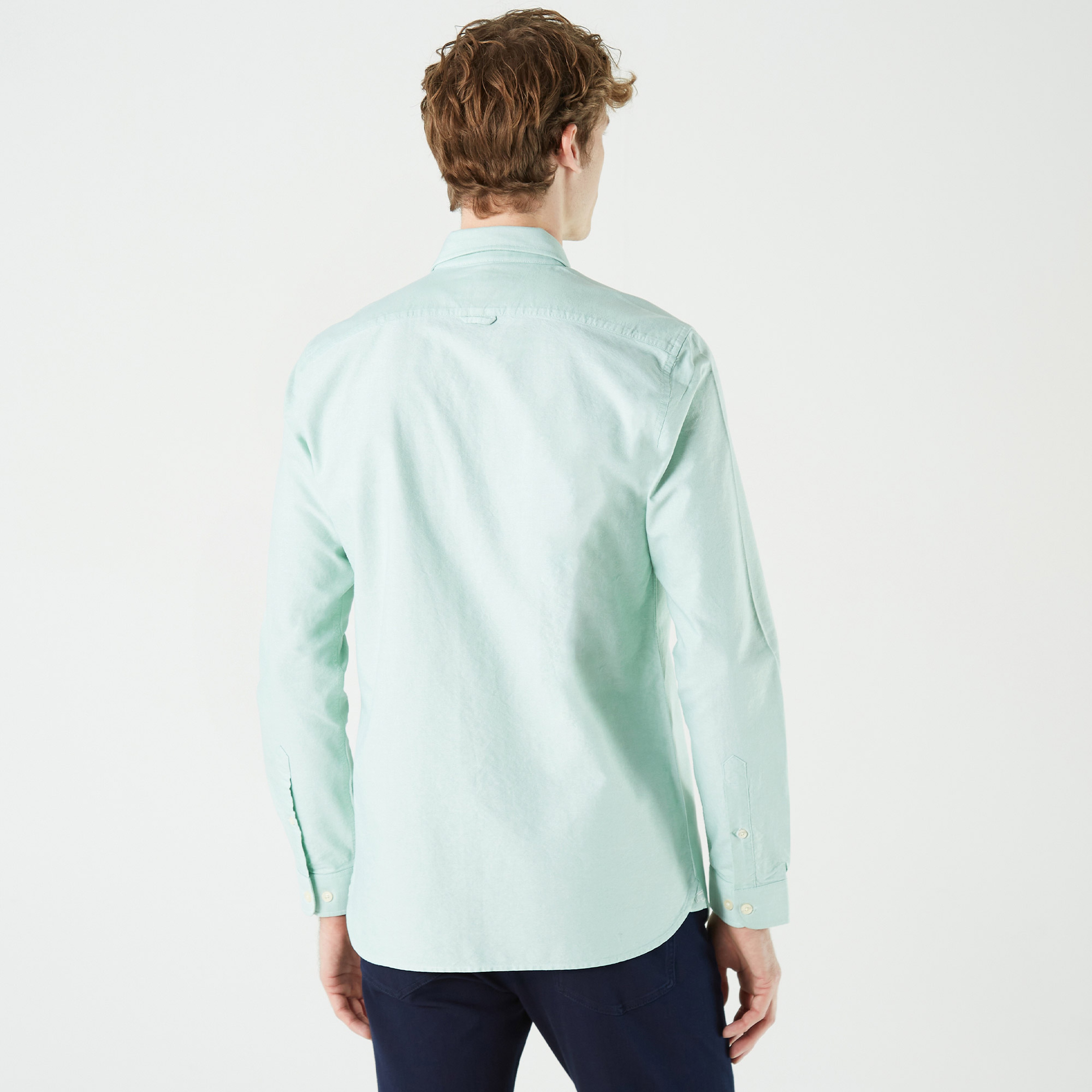 Erkek Slim Fit Düğmeli Yaka Yeşil Gömlek