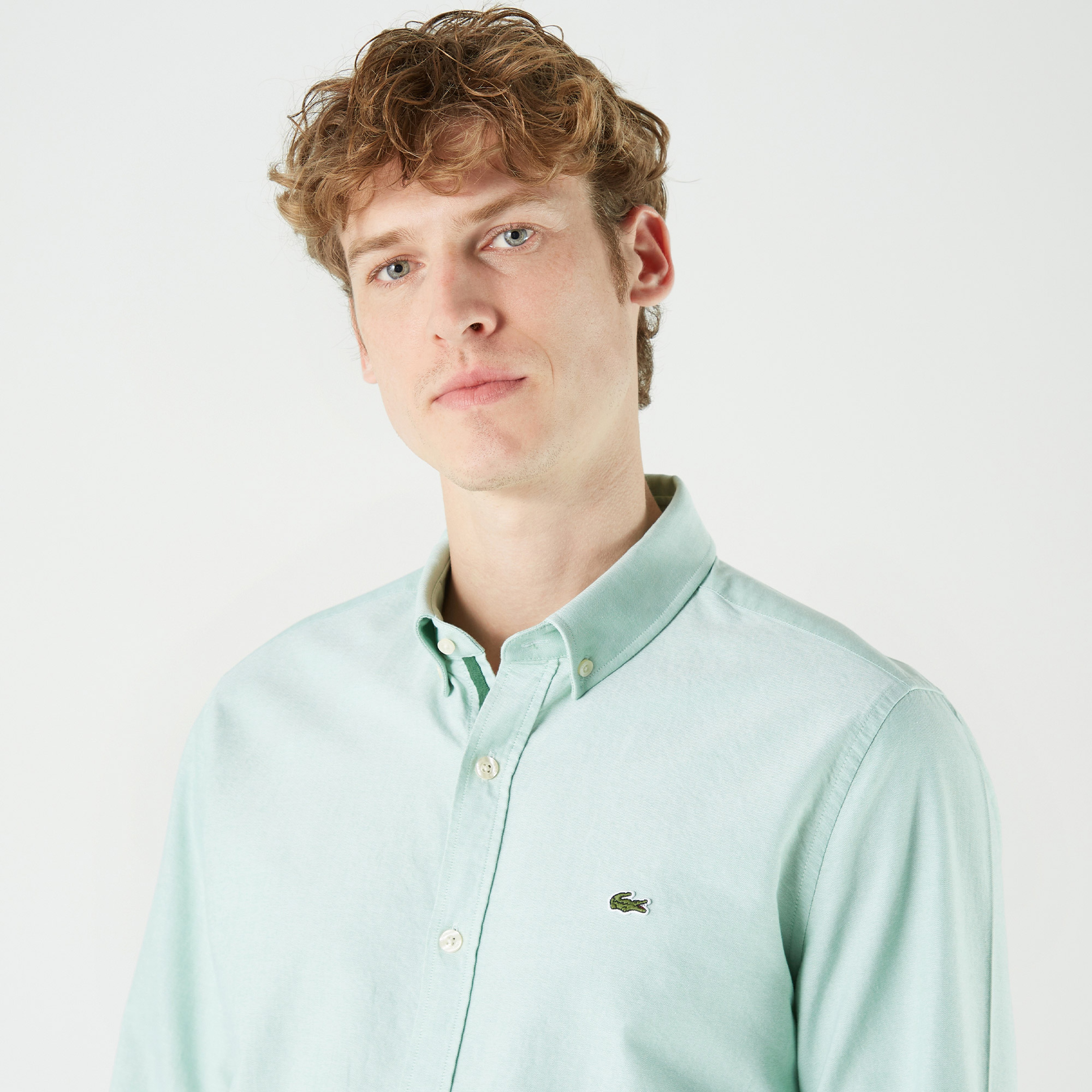 Erkek Slim Fit Düğmeli Yaka Yeşil Gömlek