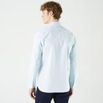 Erkek Slim Fit Düğmeli Yaka Açık Mavi Gömlek